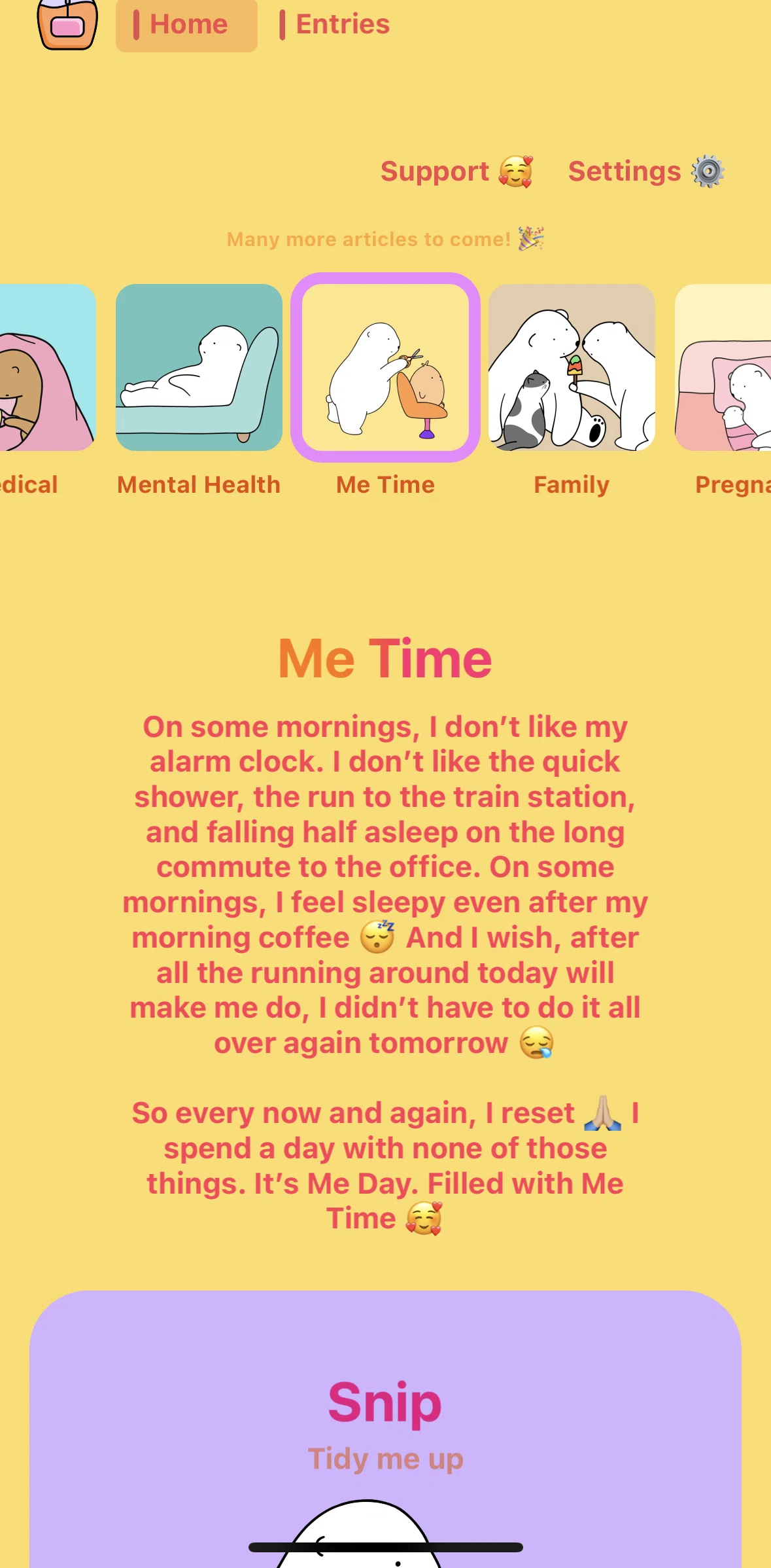 Bears Gratitude Screen screen in the Support flow