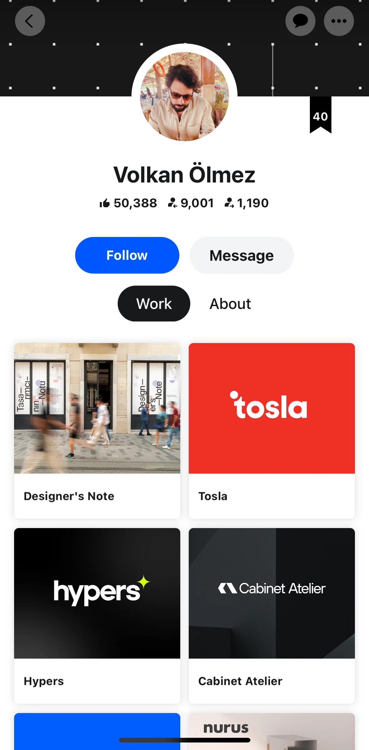 Behance Screen screen in the Blocking a user flow