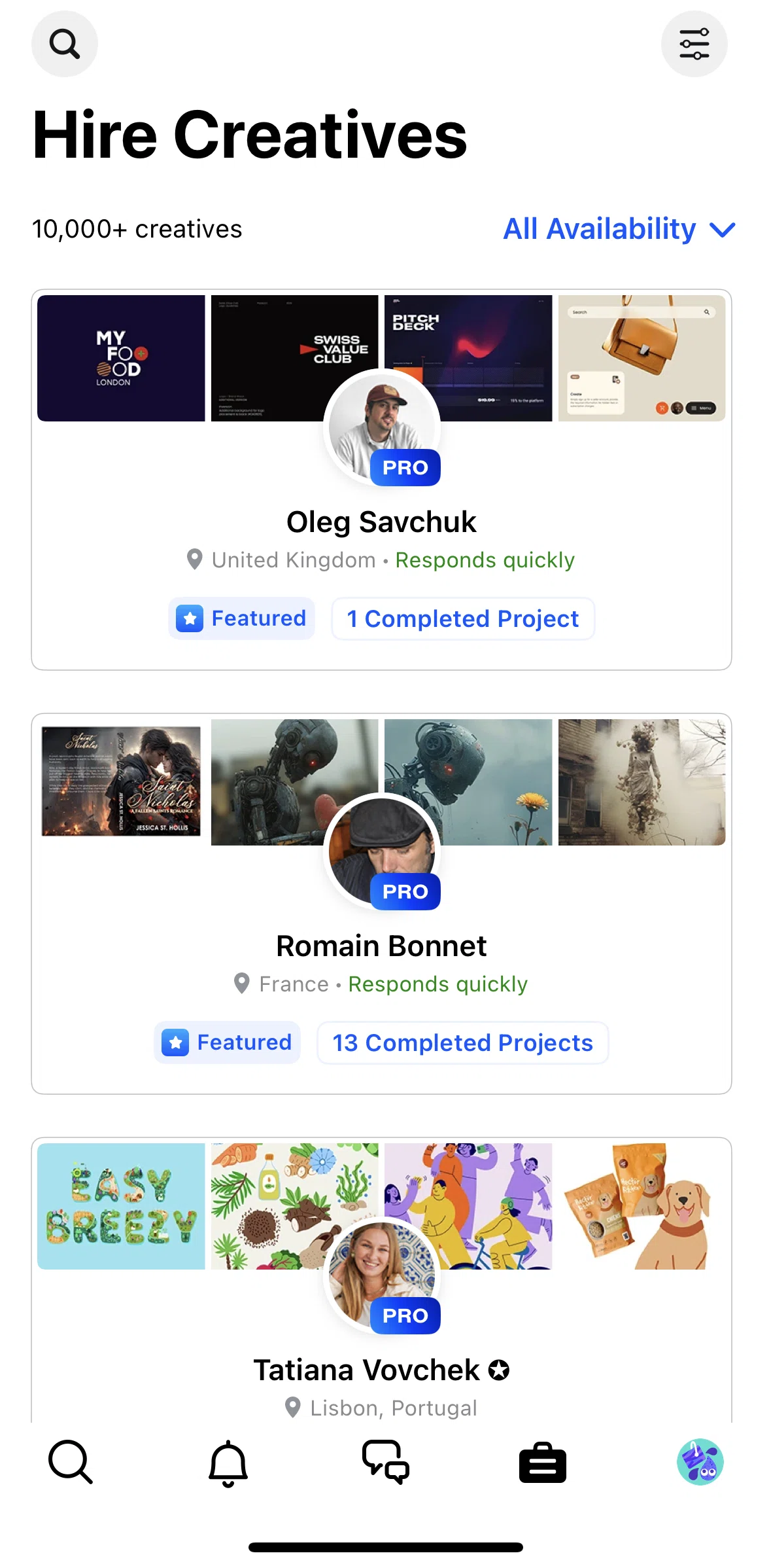 Behance Screen screen in the Browse services flow