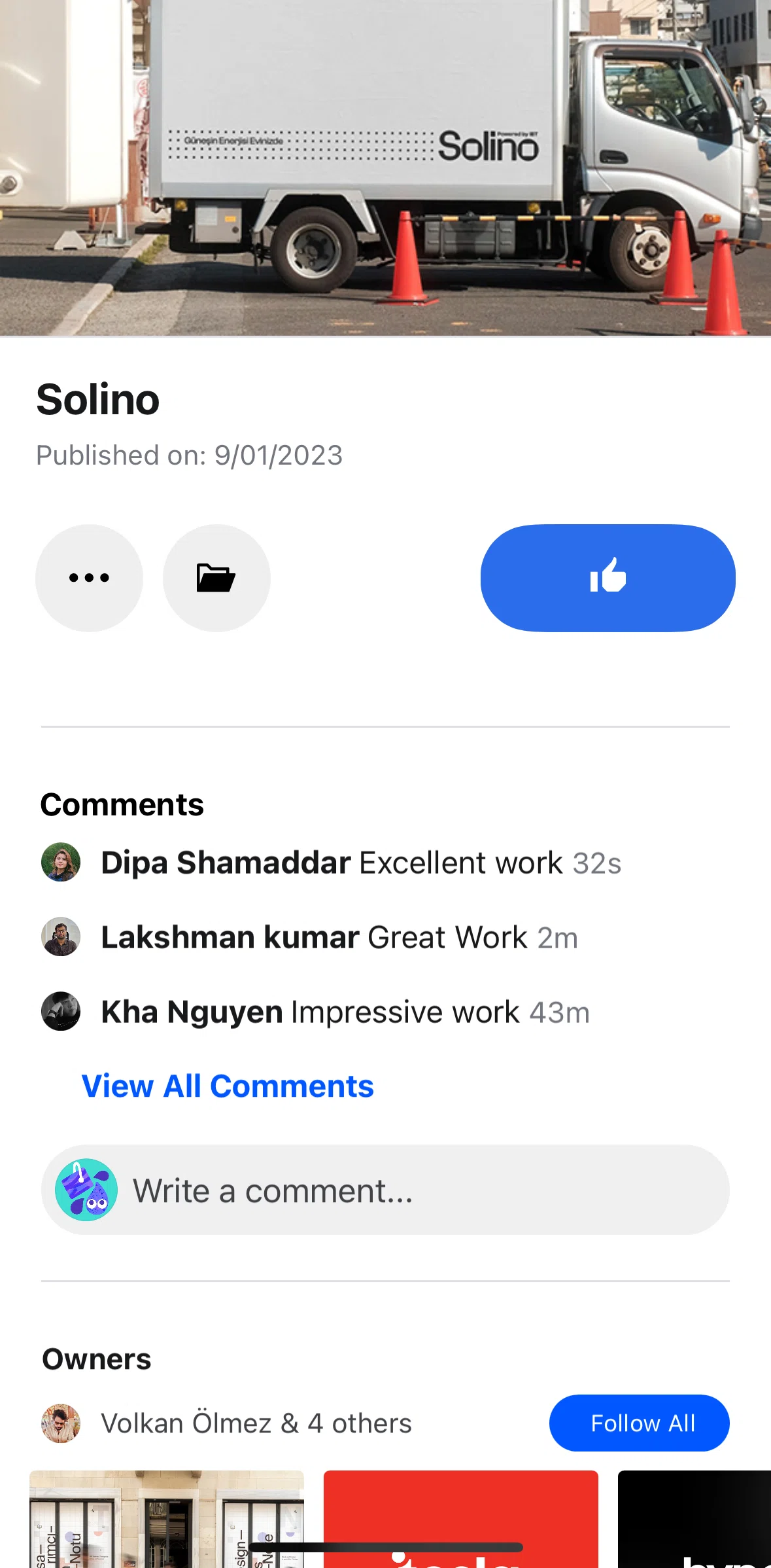 Behance Screen screen in the Commenting on a project flow