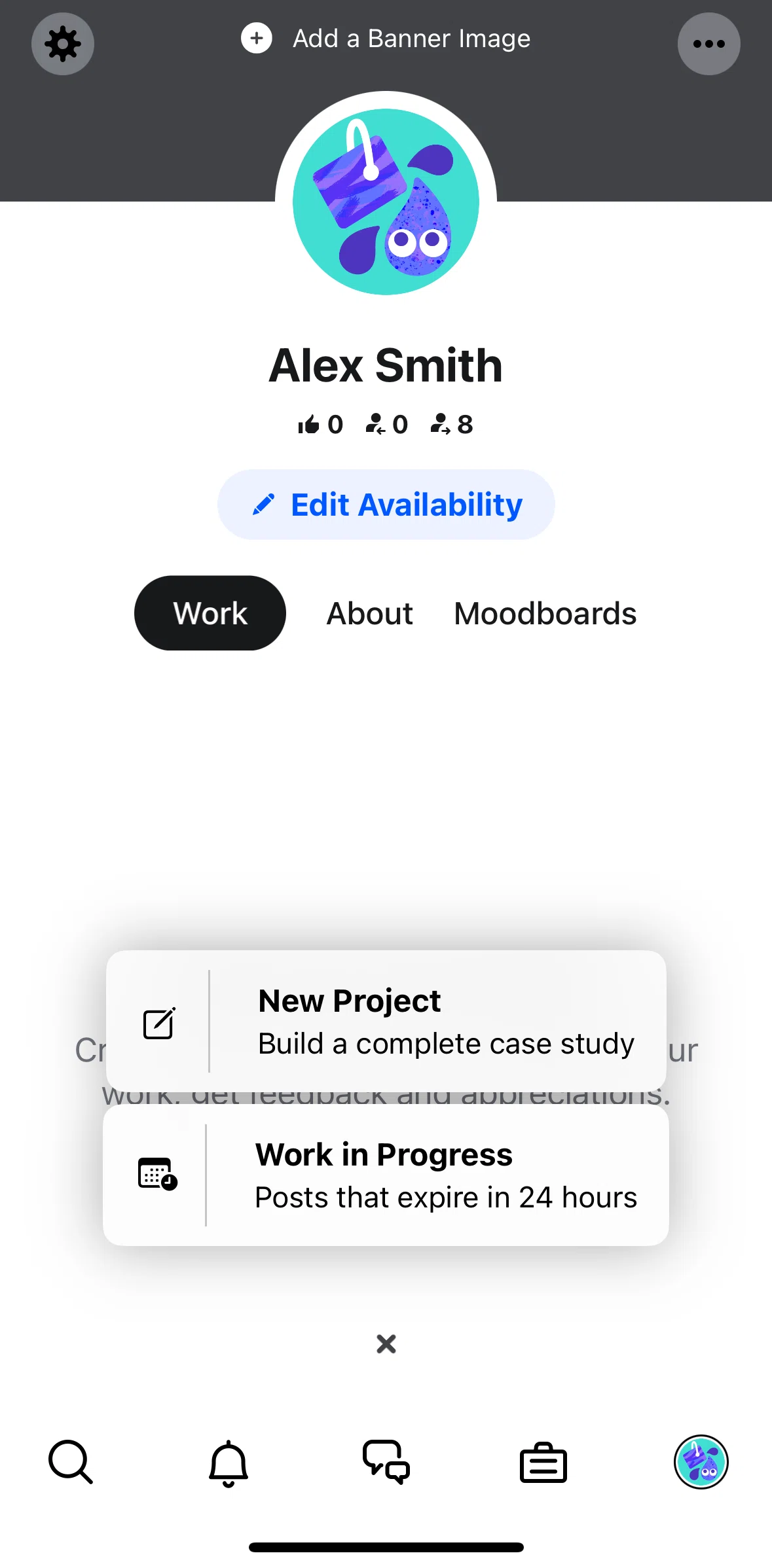 Behance Screen screen in the Editing availability flow