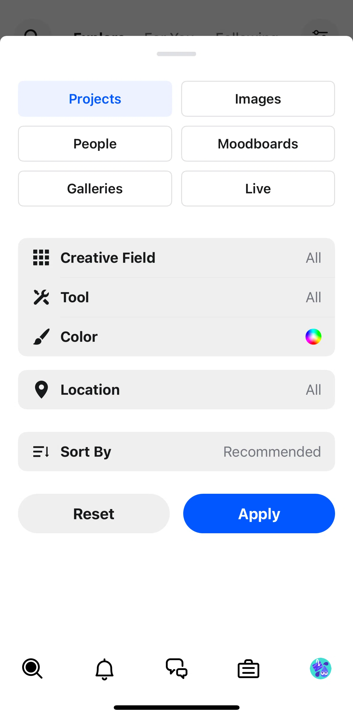 Behance Screen screen in the Images flow