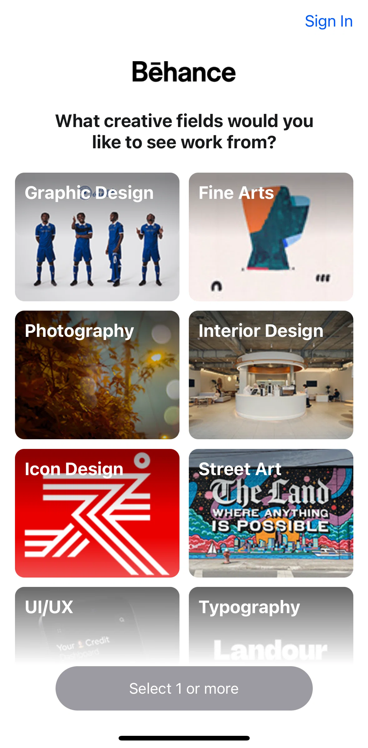Behance Screen screen in the Logging in flow
