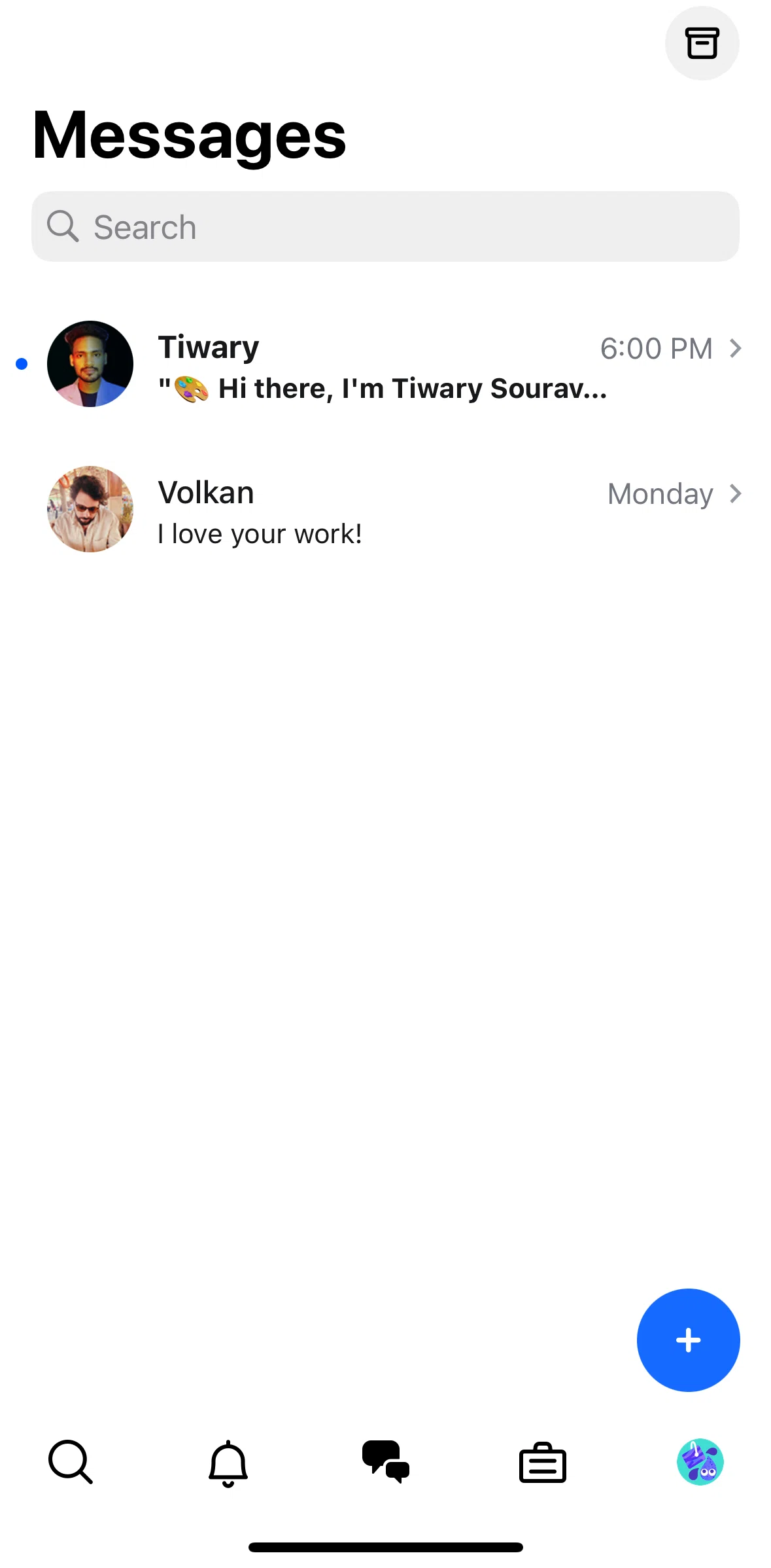 Behance Screen screen in the Sending a new message flow
