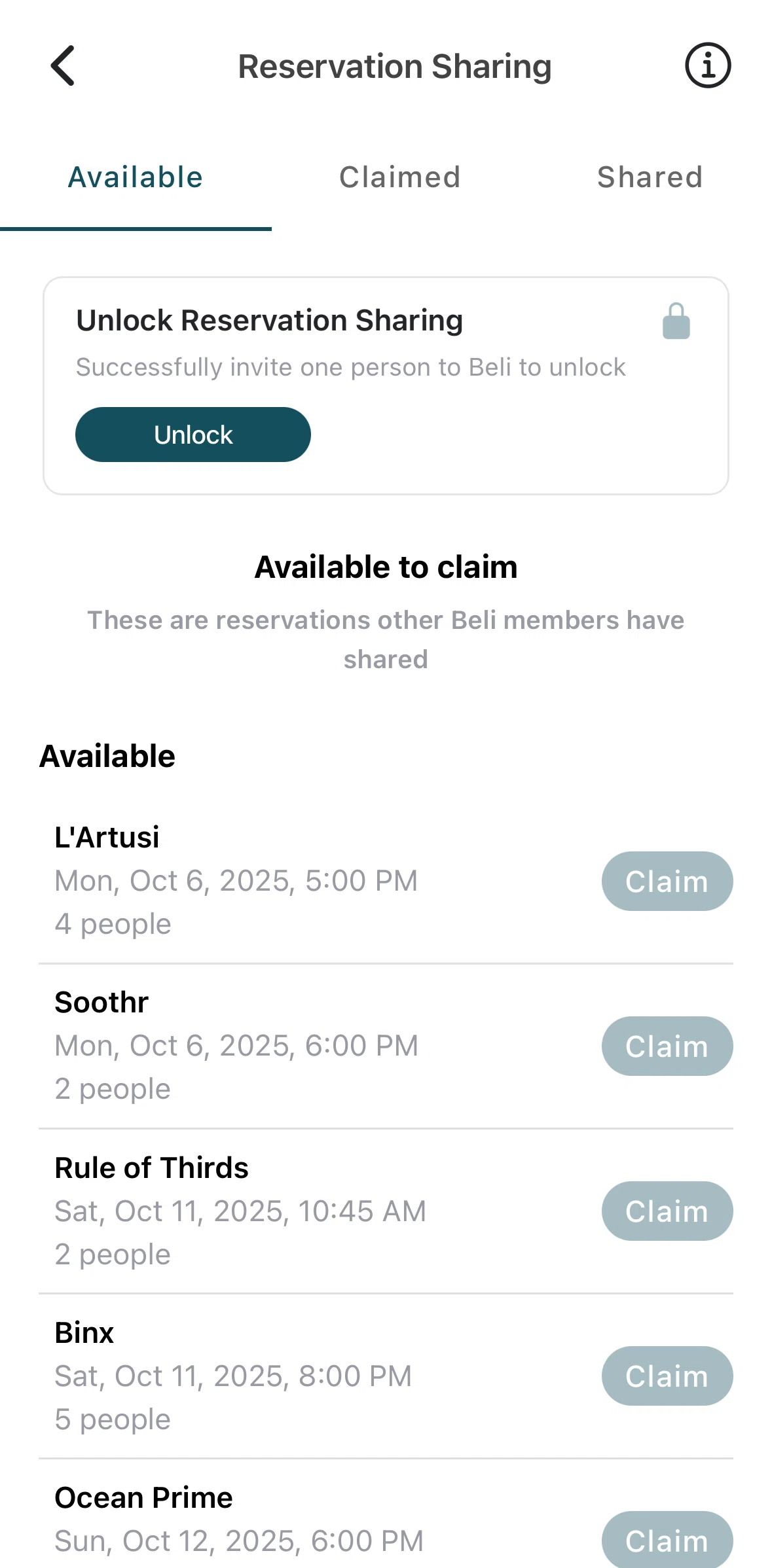 Beli Screen screen in the Available flow