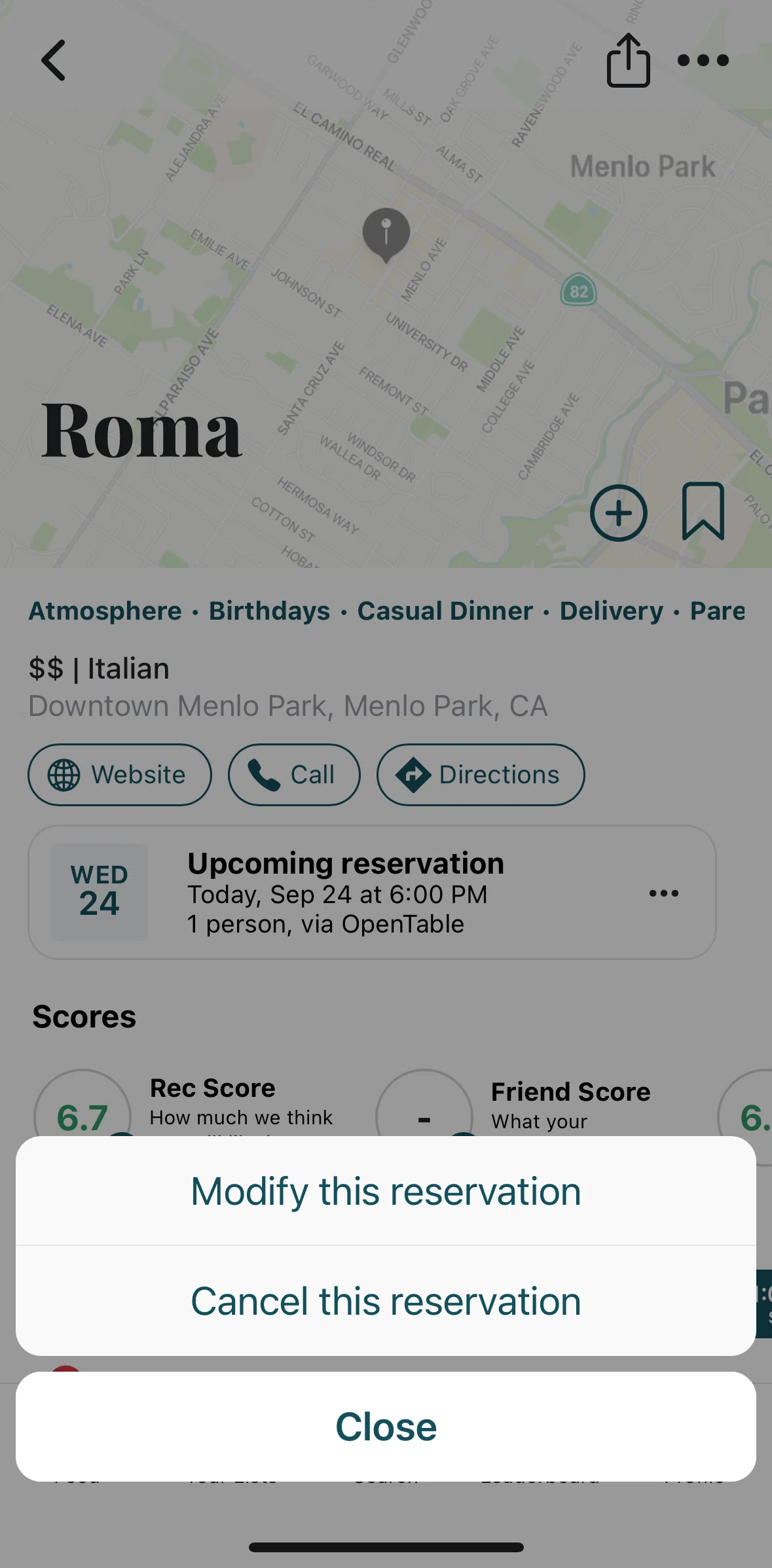 Beli Screen screen in the Canceling a reservation flow