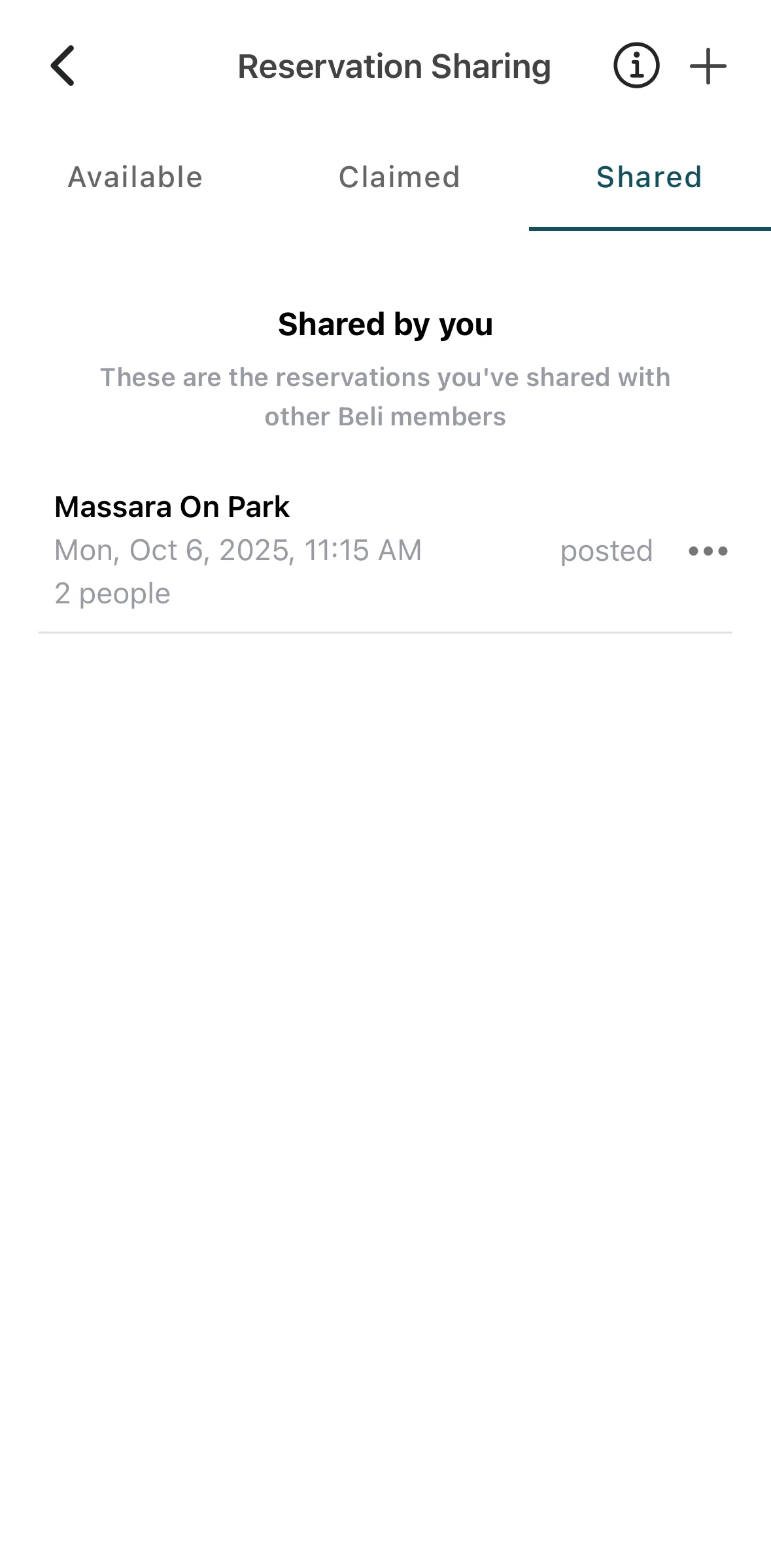 Beli Screen screen in the Canceling a shared reservation flow