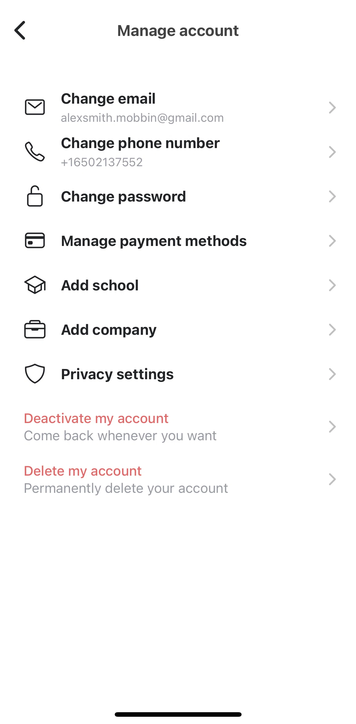 Beli Screen screen in the Changing an email flow