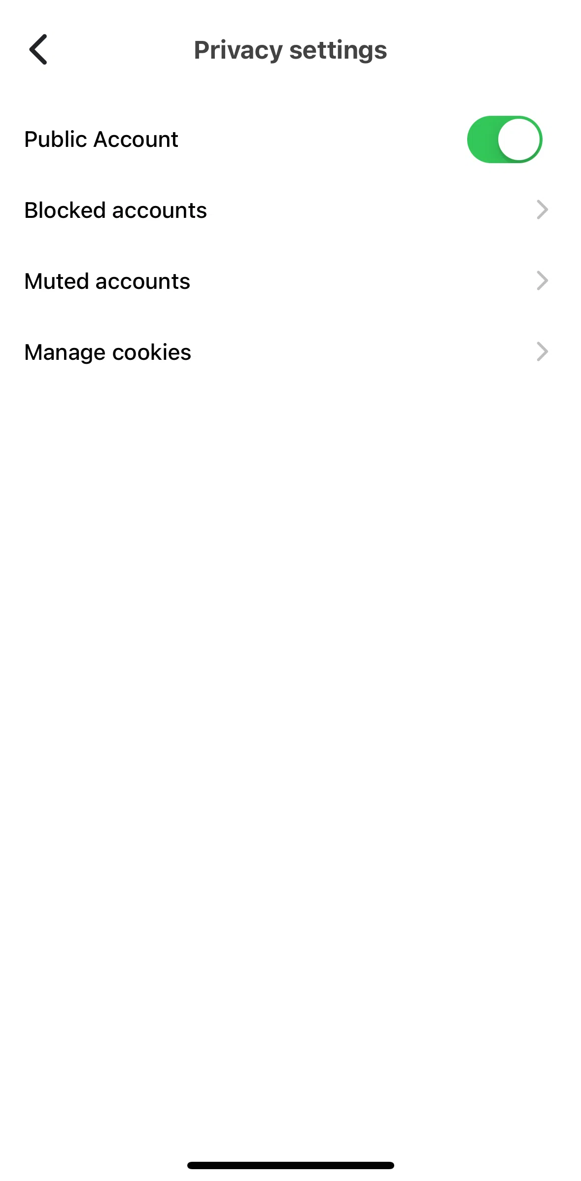 Beli Screen screen in the Disabling public account mode flow