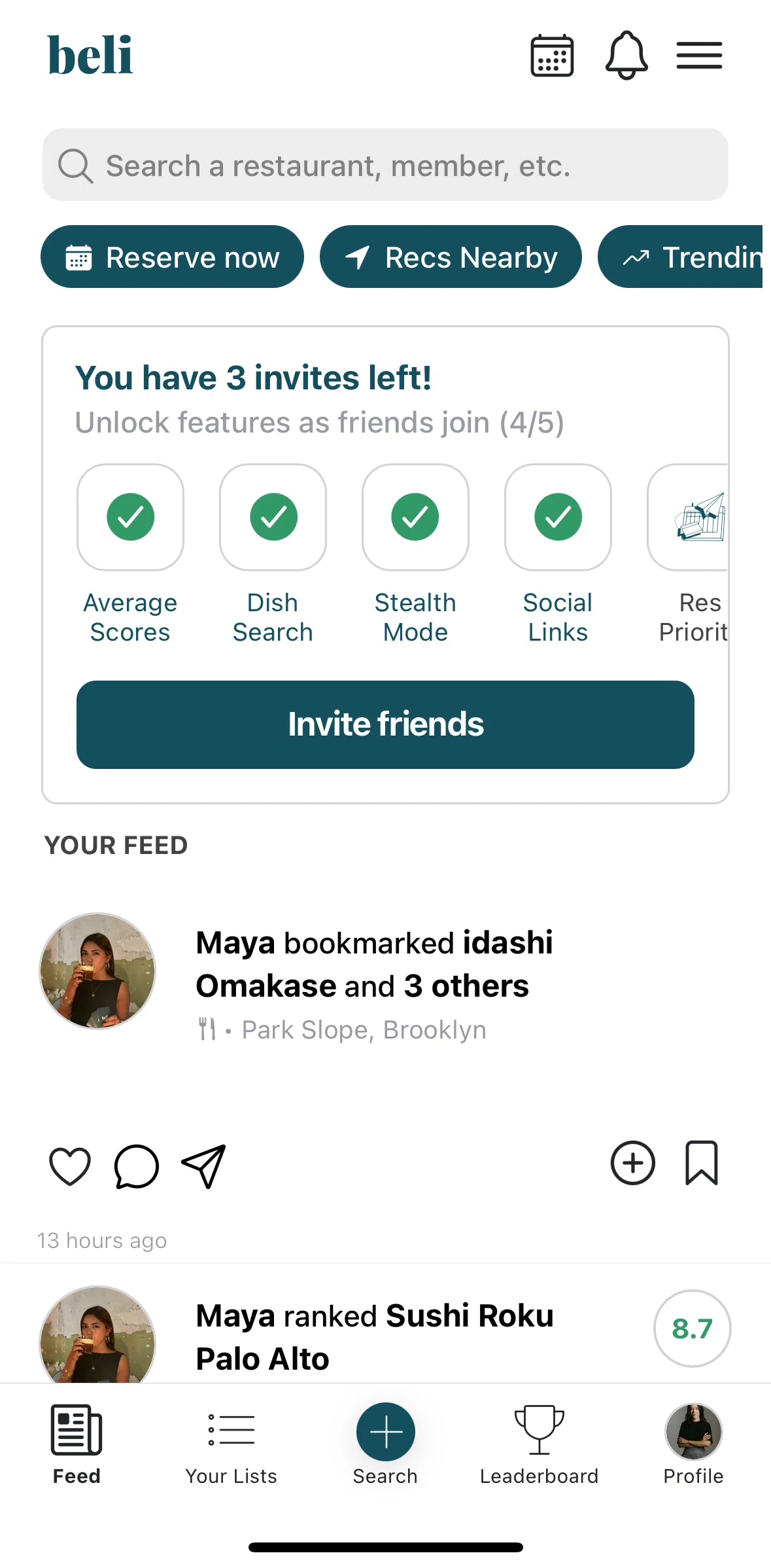 Beli Screen screen in the Inviting friends flow