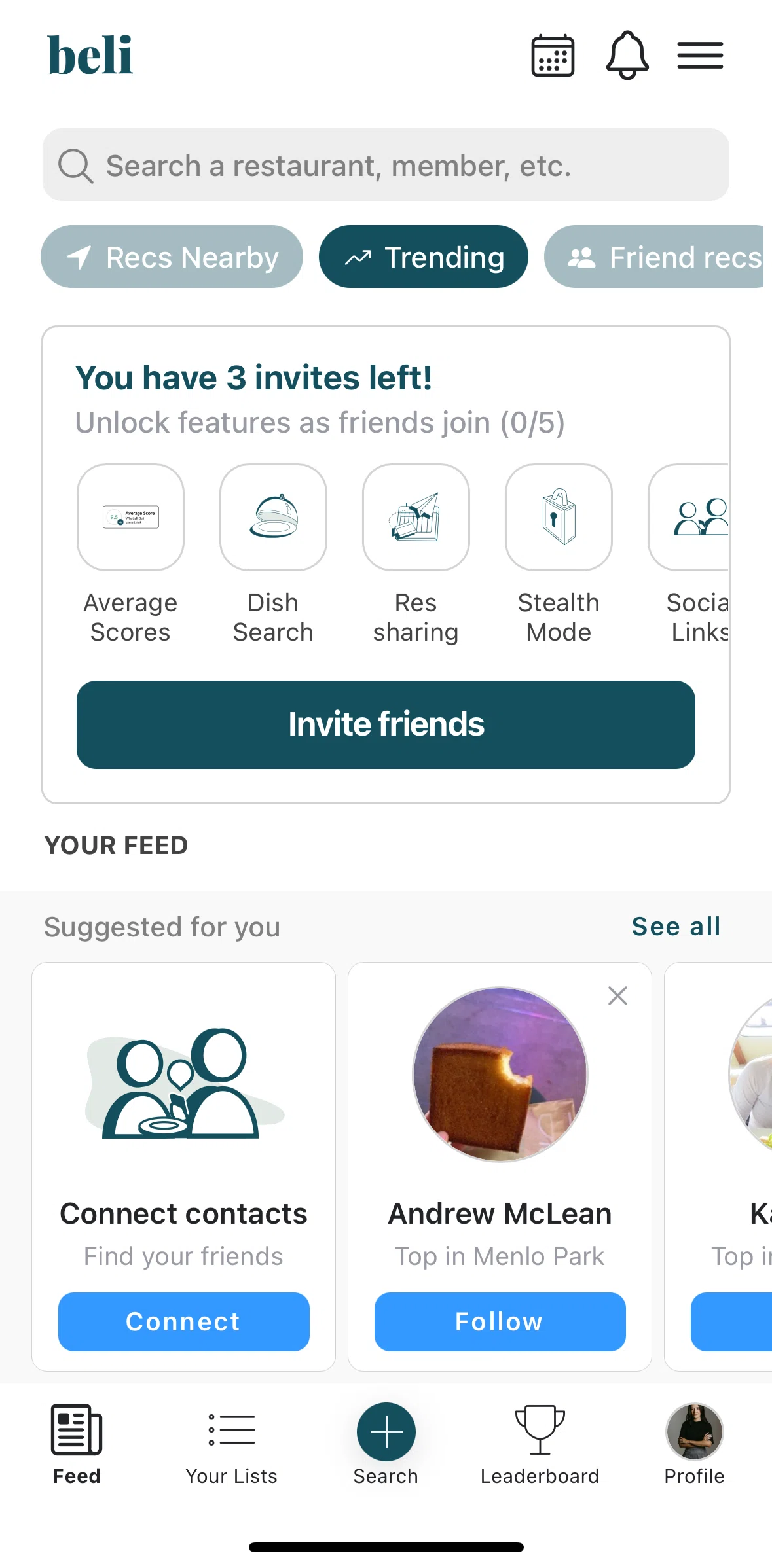 Beli Screen screen in the Locked feature flow