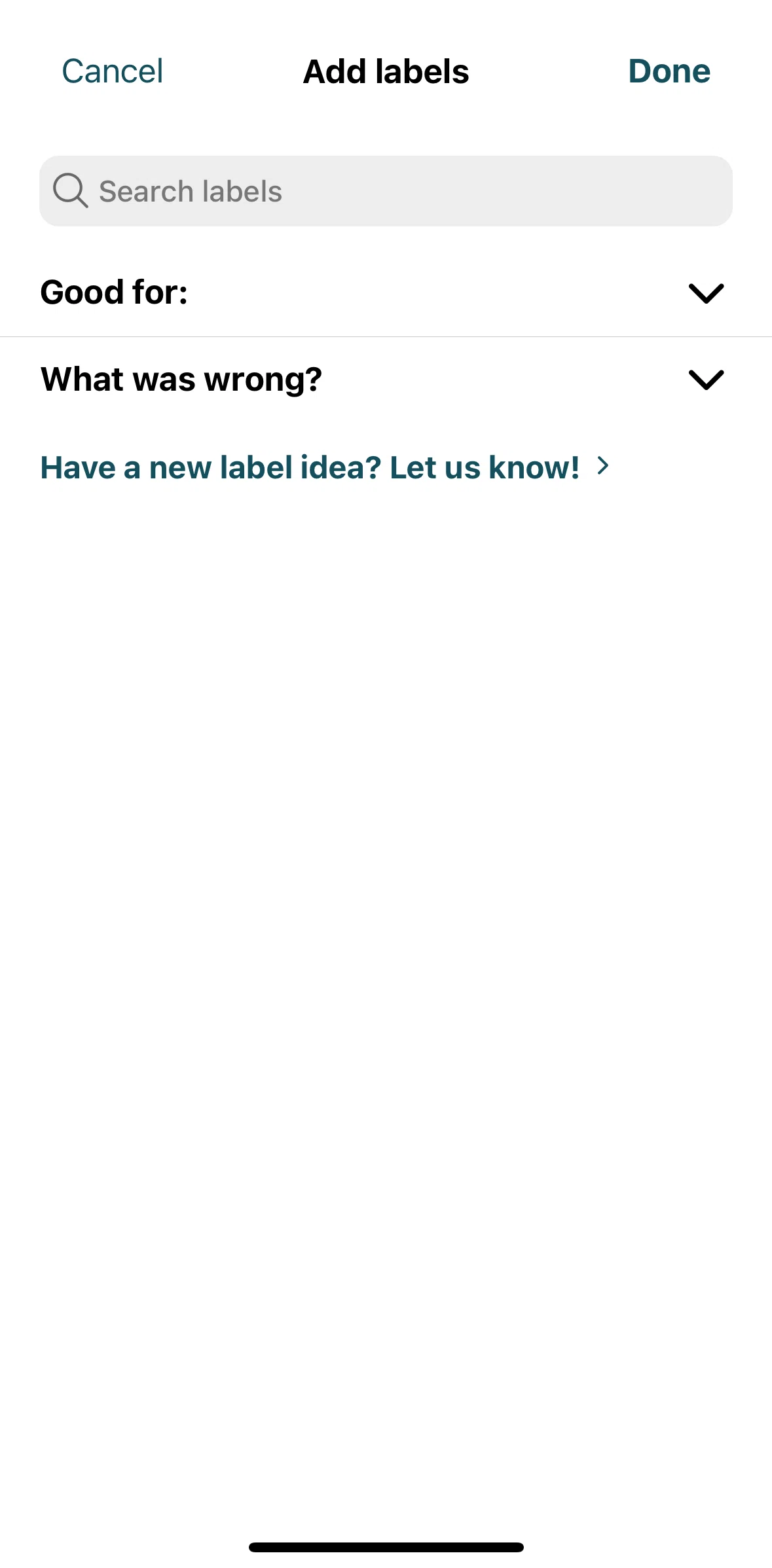 Beli Screen screen in the Requesting a label flow