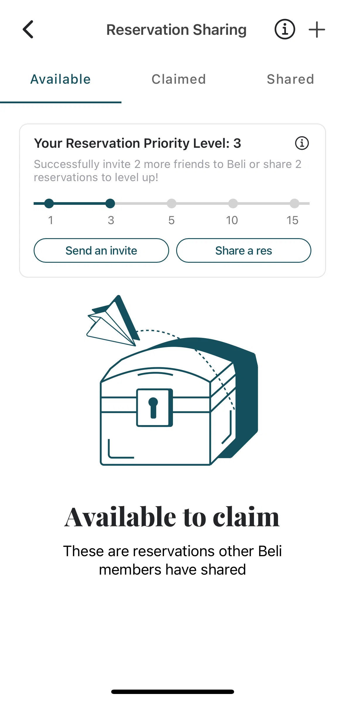 Beli Screen screen in the Reservation priority information flow