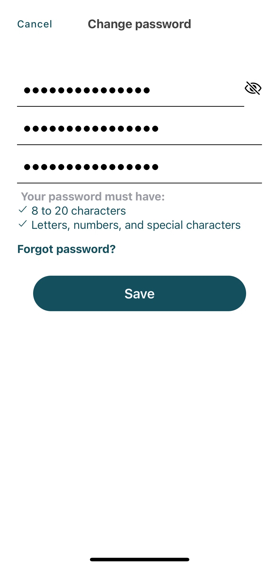 Beli Screen screen in the Resetting password flow