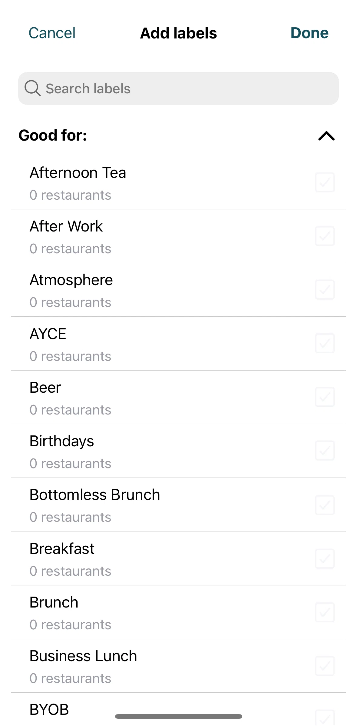 Beli Screen screen in the Searching a label flow