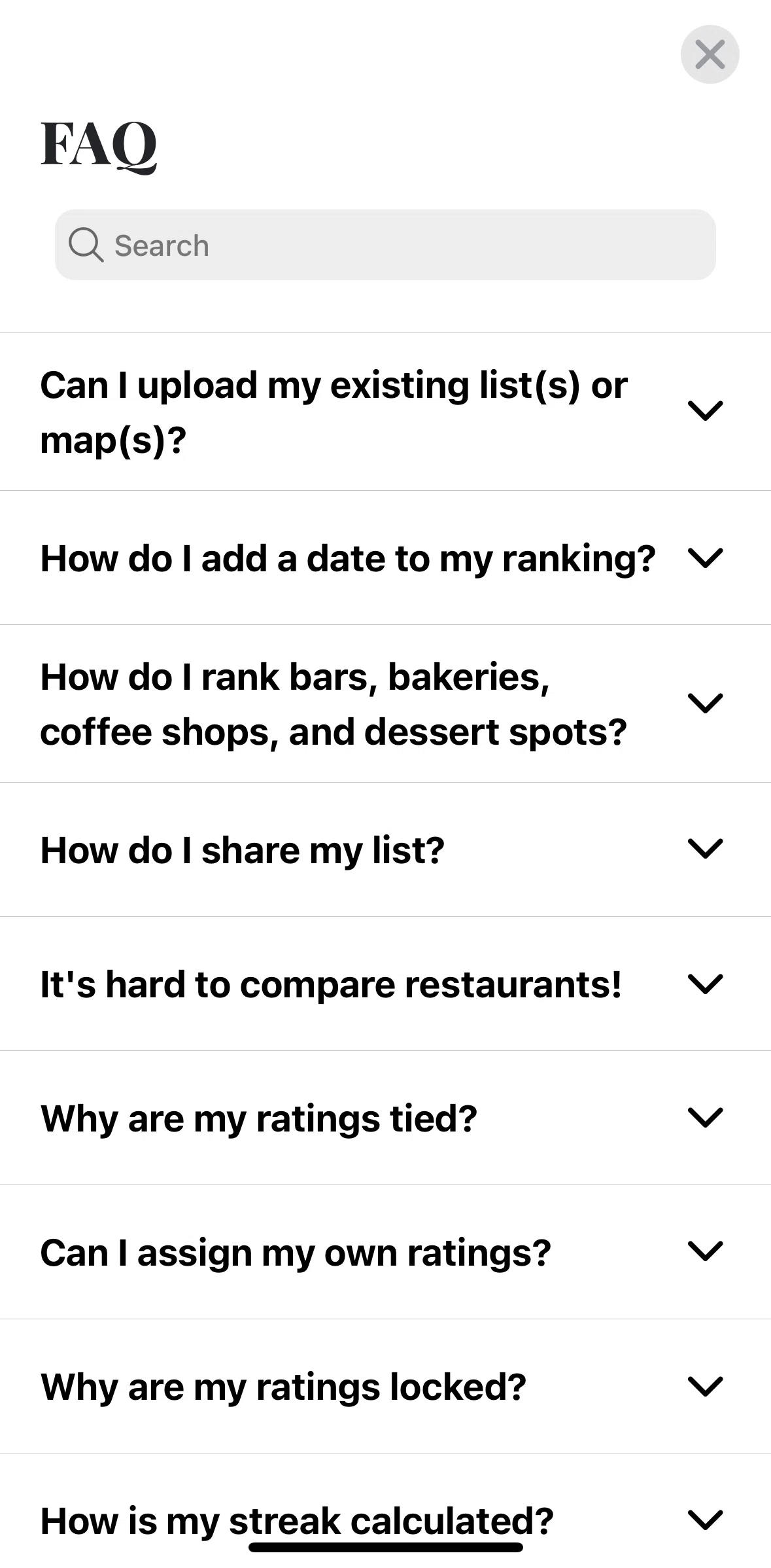 Beli Screen screen in the Searching an FAQ flow