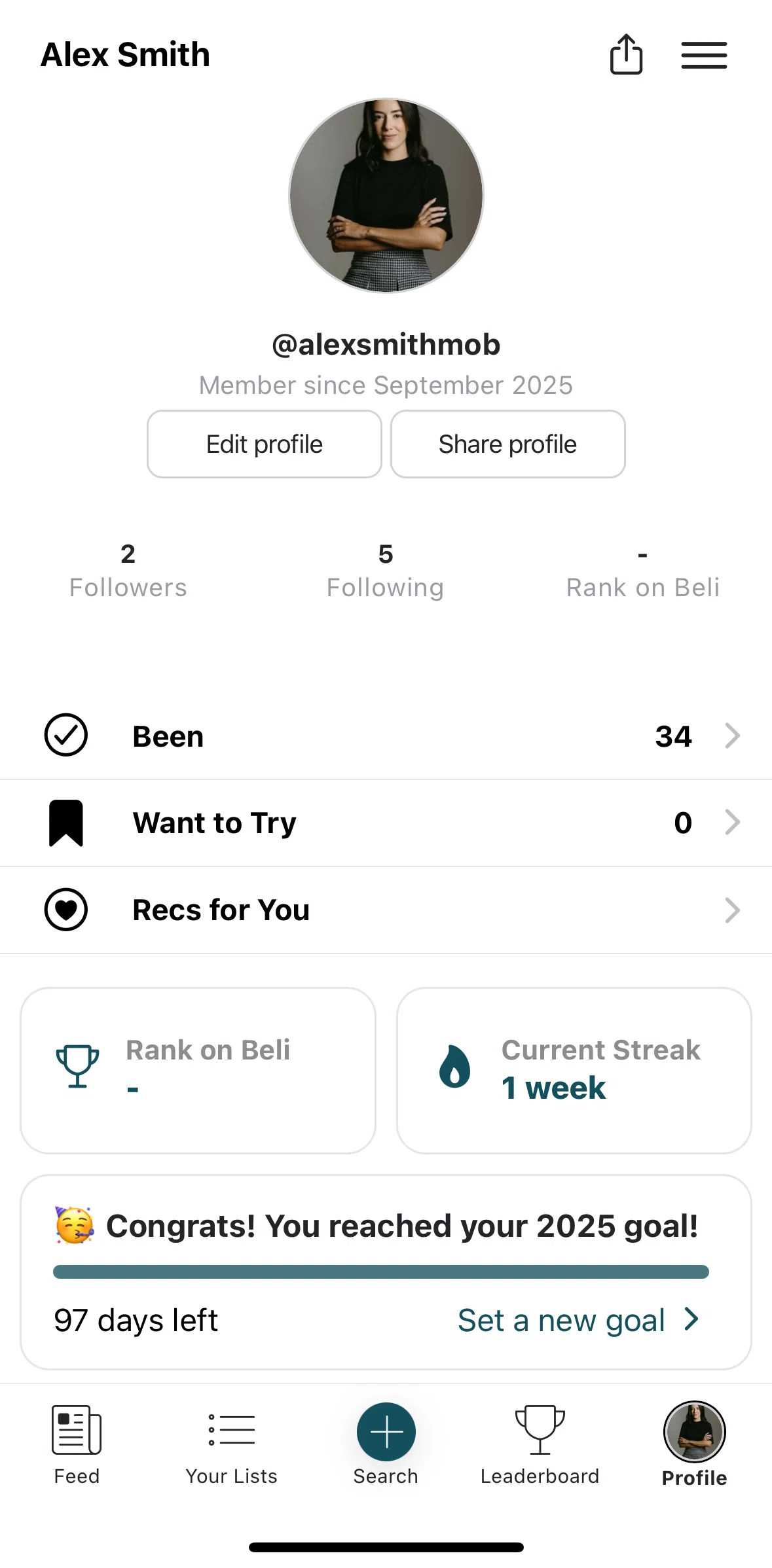 Beli Screen screen in the Streak flow
