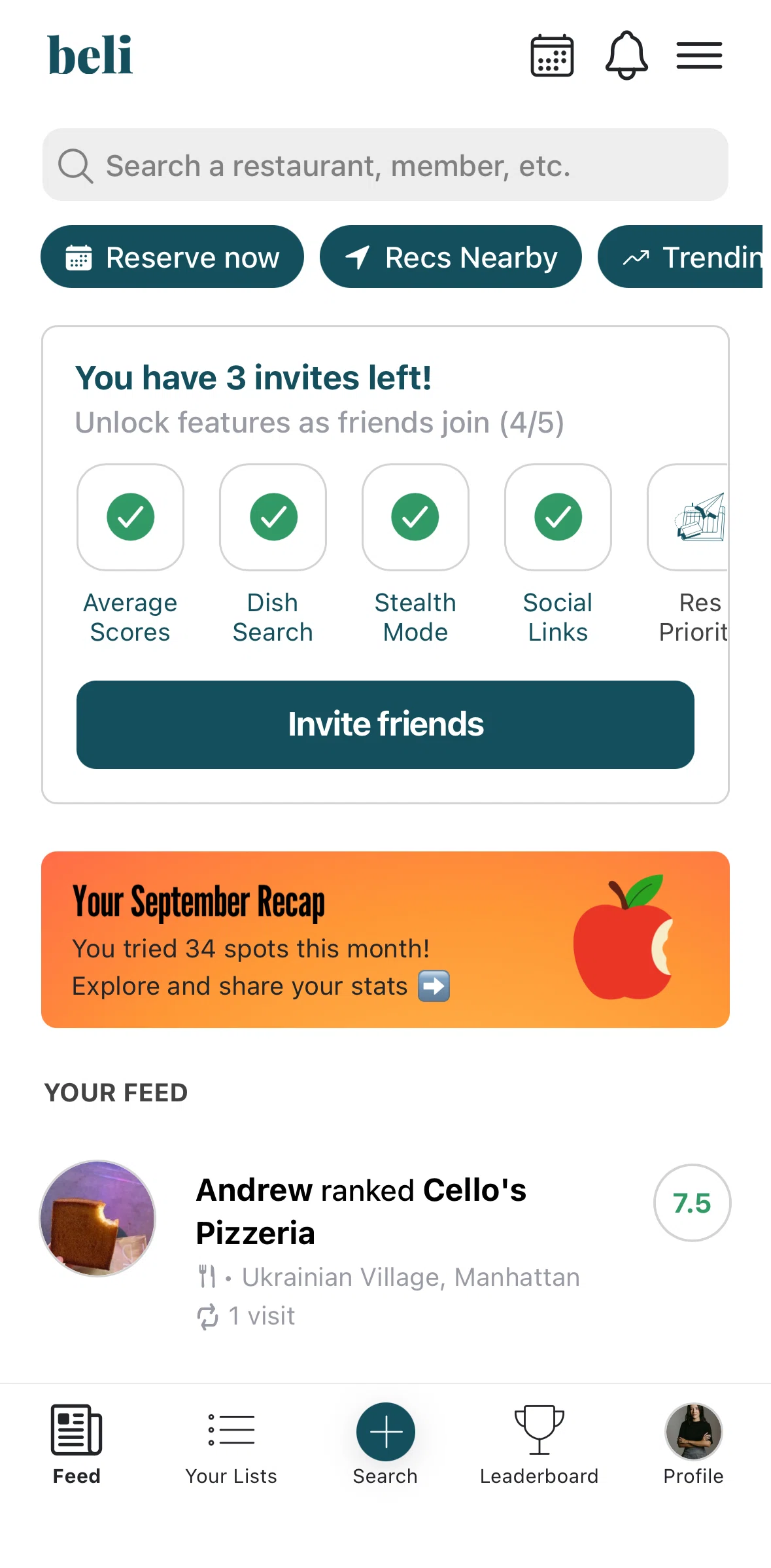Beli Screen screen in the Unlocking a feature flow