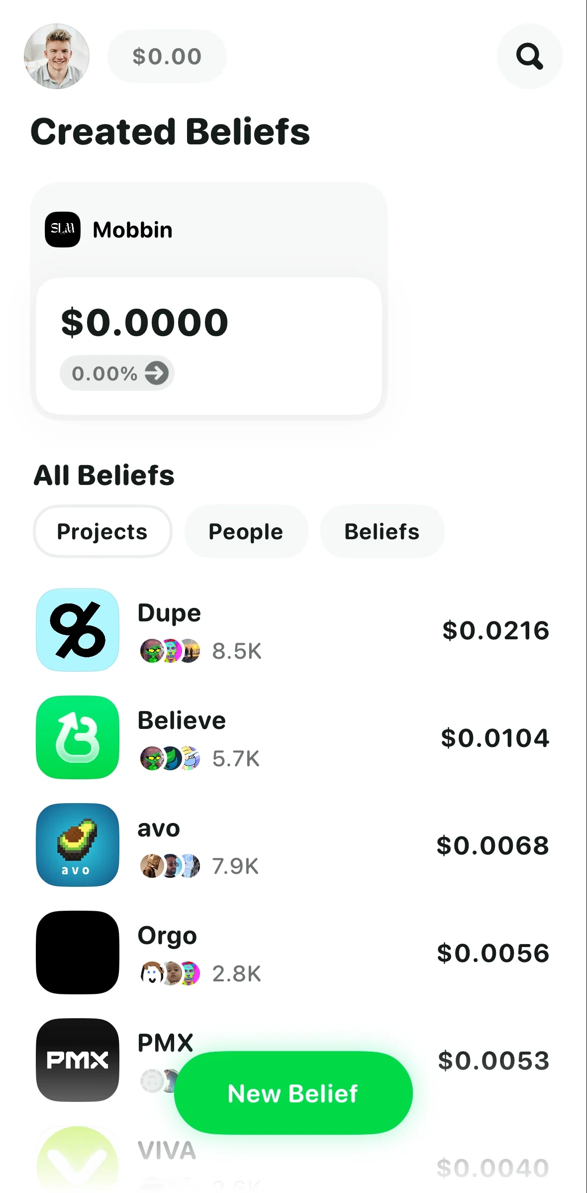 Believe Screen screen in the Account flow