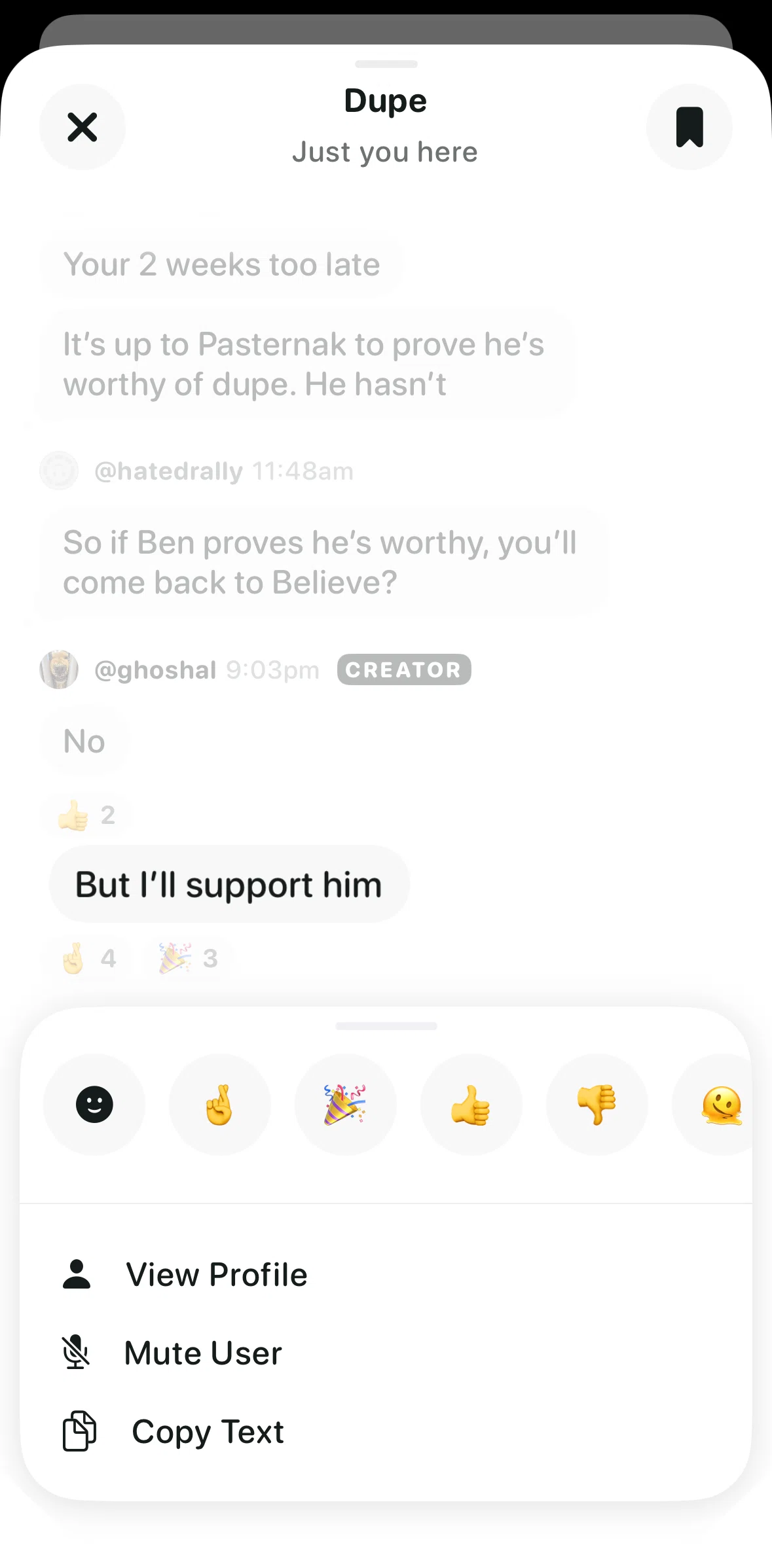Believe Screen screen in the Muting a user flow