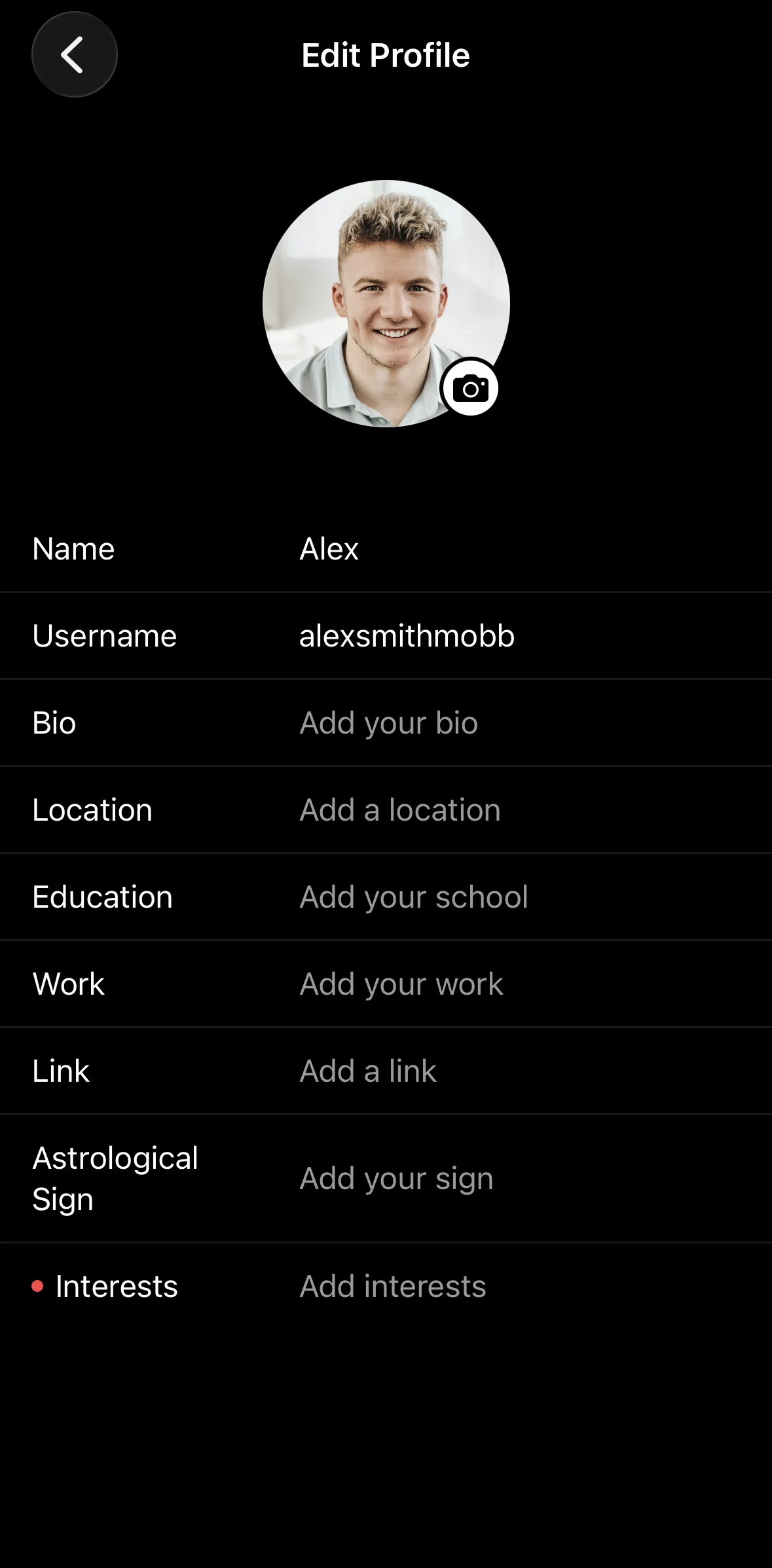 Bereal Screen screen in the Adding a bio flow