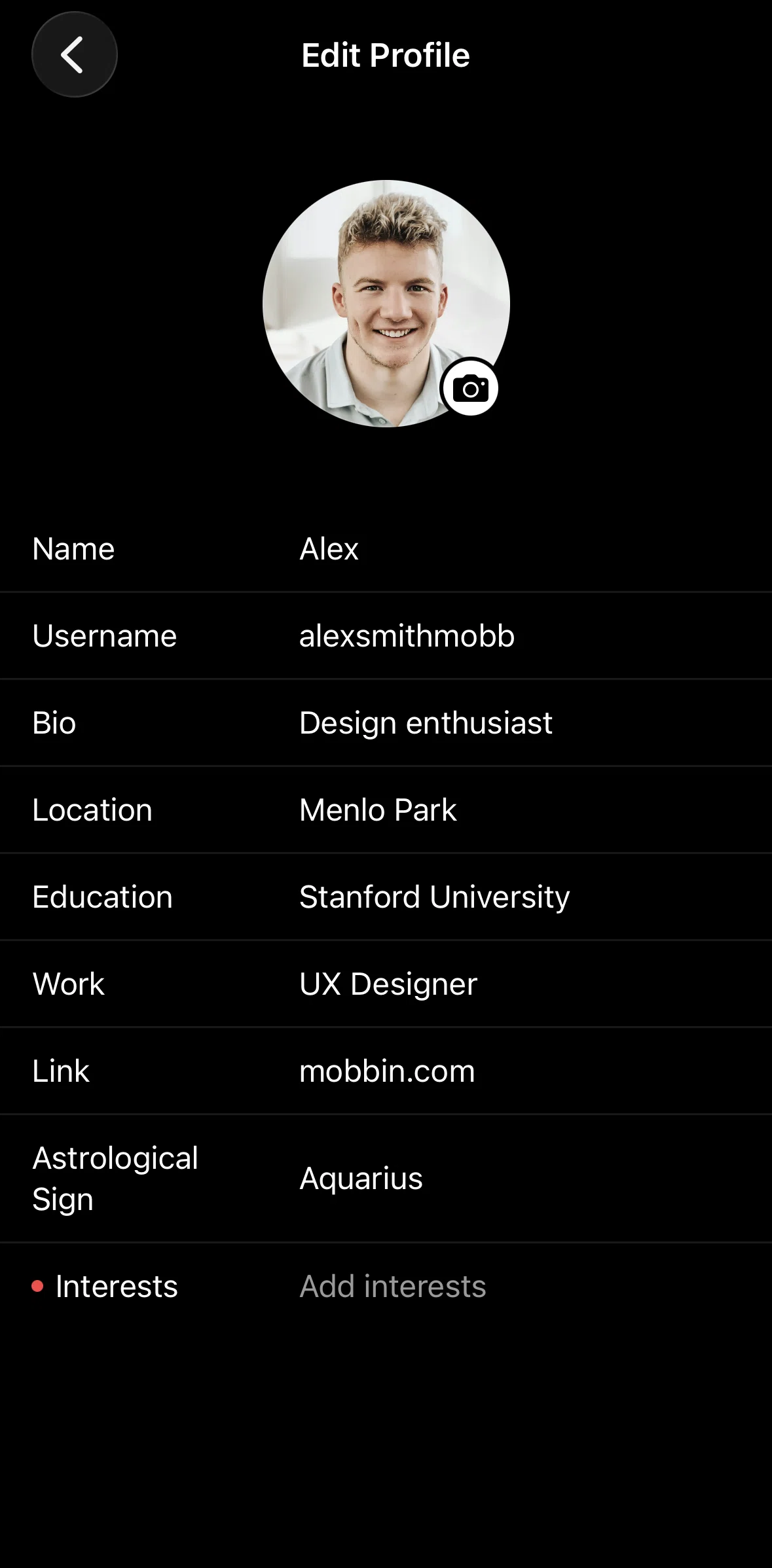 Bereal Screen screen in the Adding interests flow