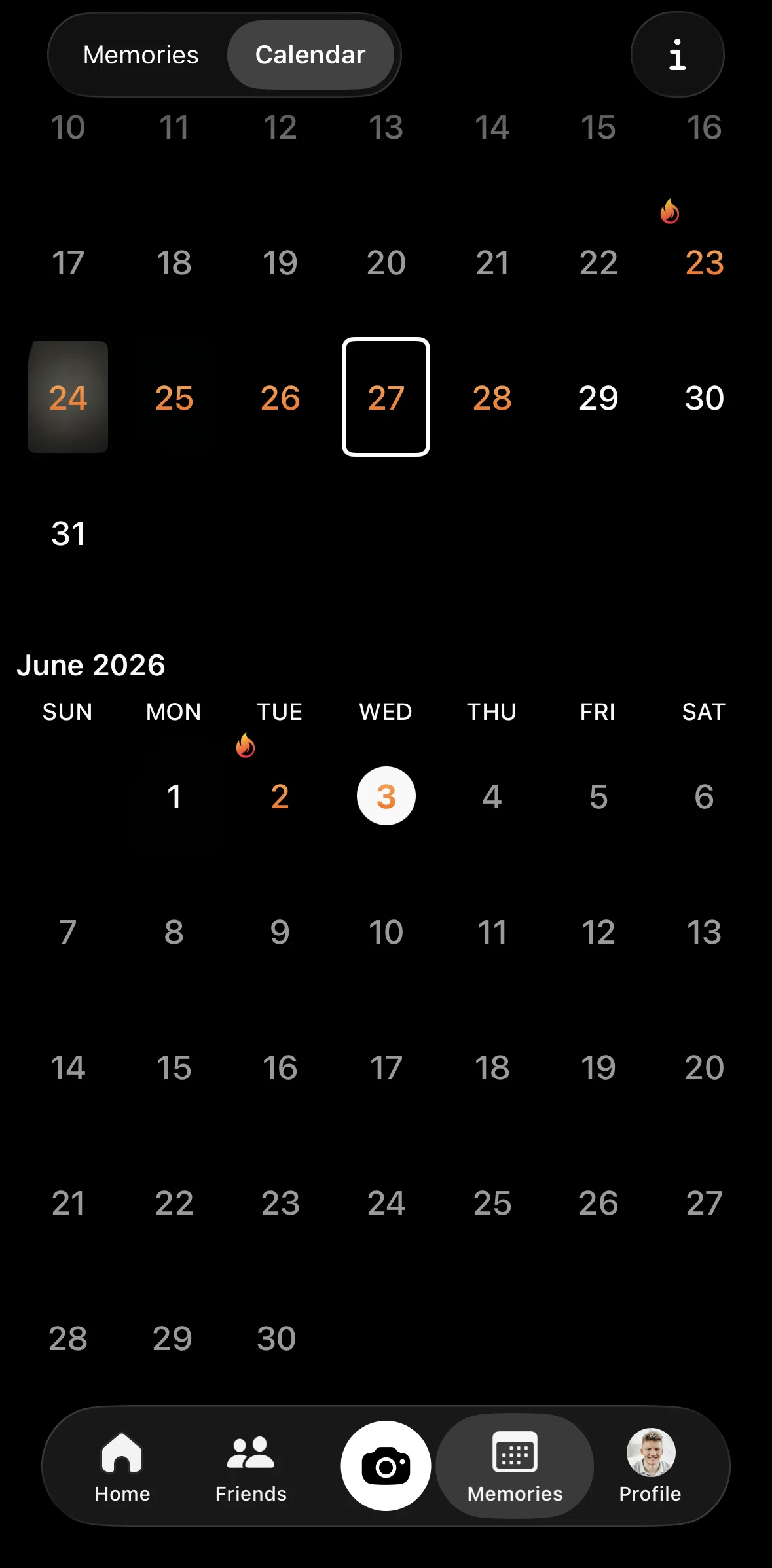 Bereal Screen screen in the Calendar information flow
