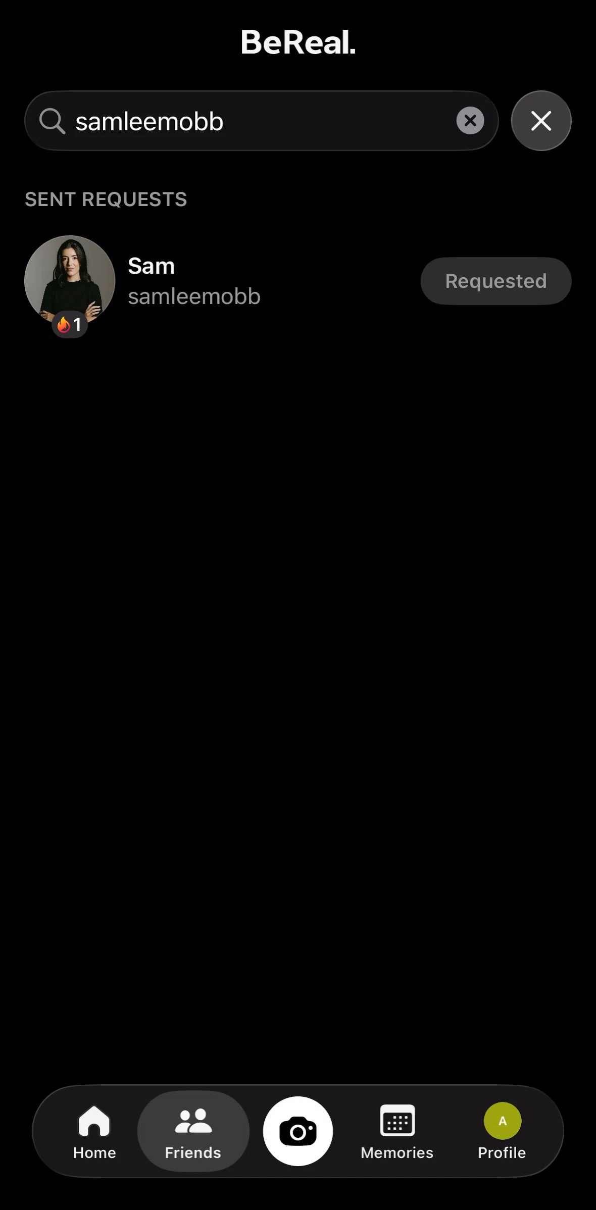 Bereal Screen screen in the Canceling a friend request flow