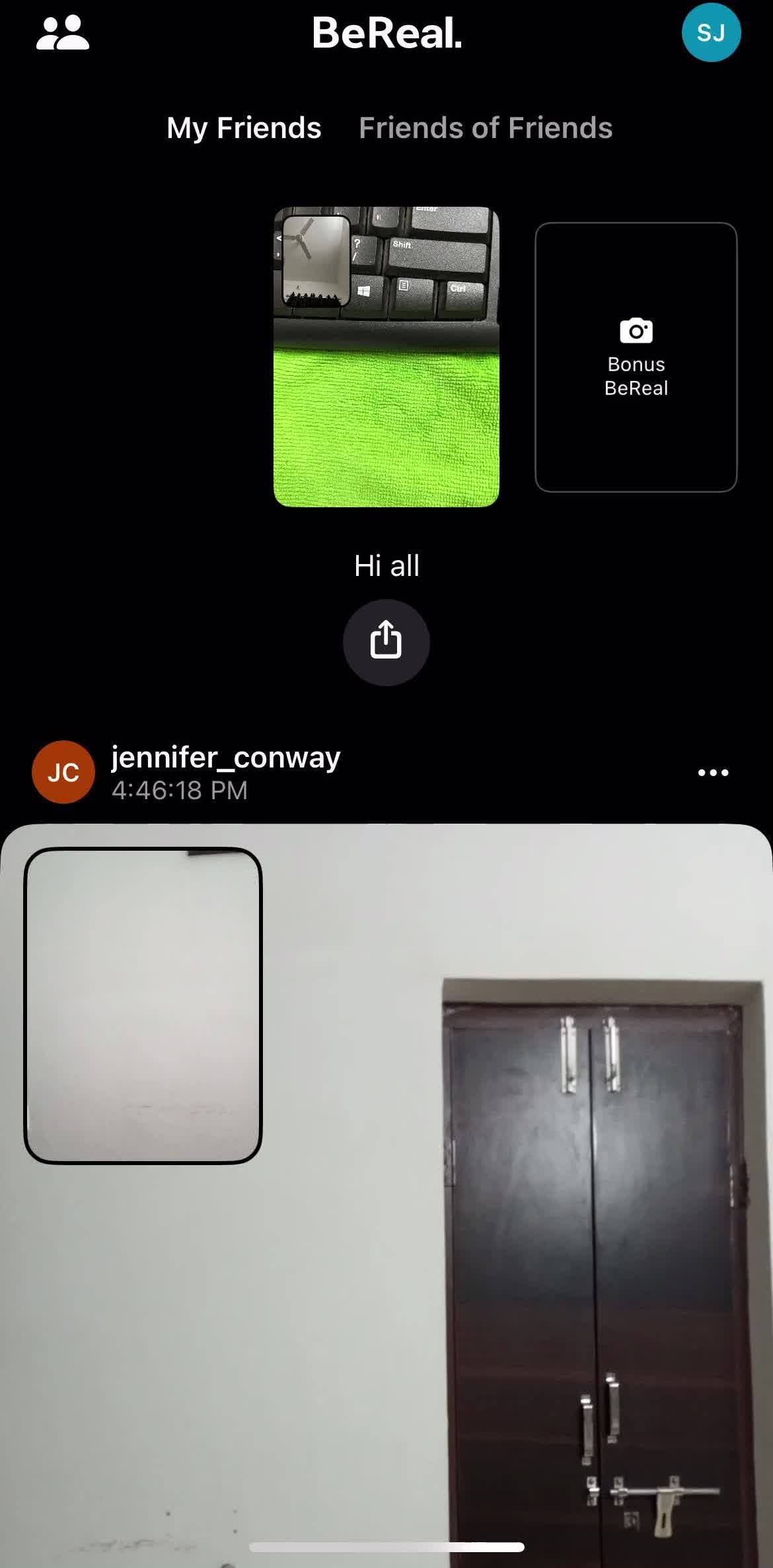 Bereal Home screen in the Commenting flow