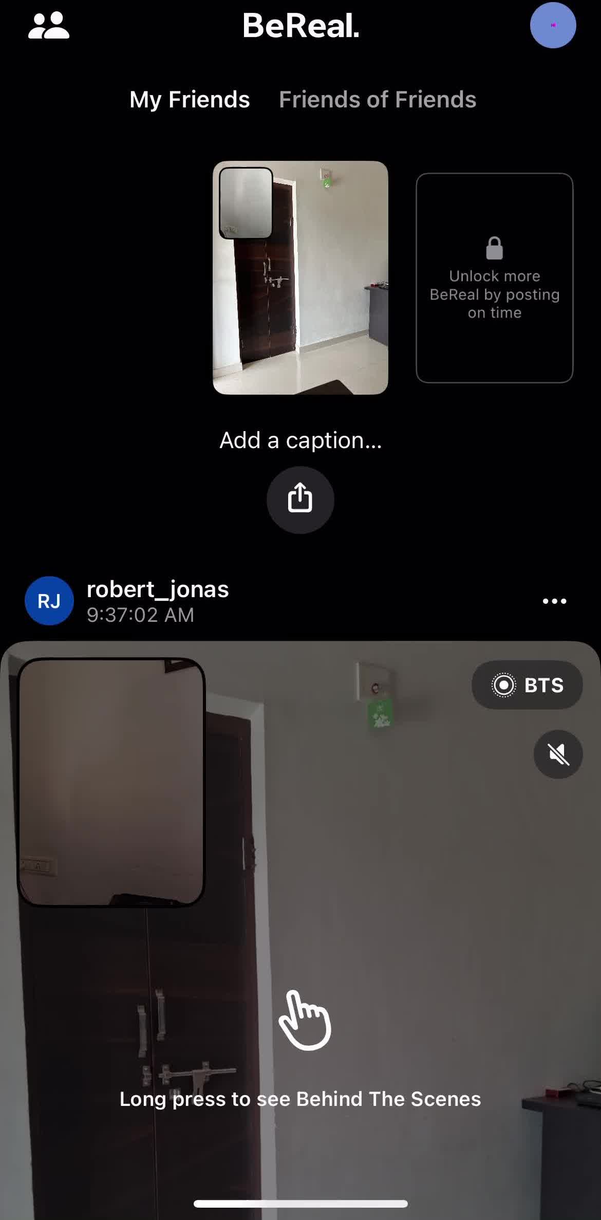 Bereal Home screen in the Deleting Your Account flow
