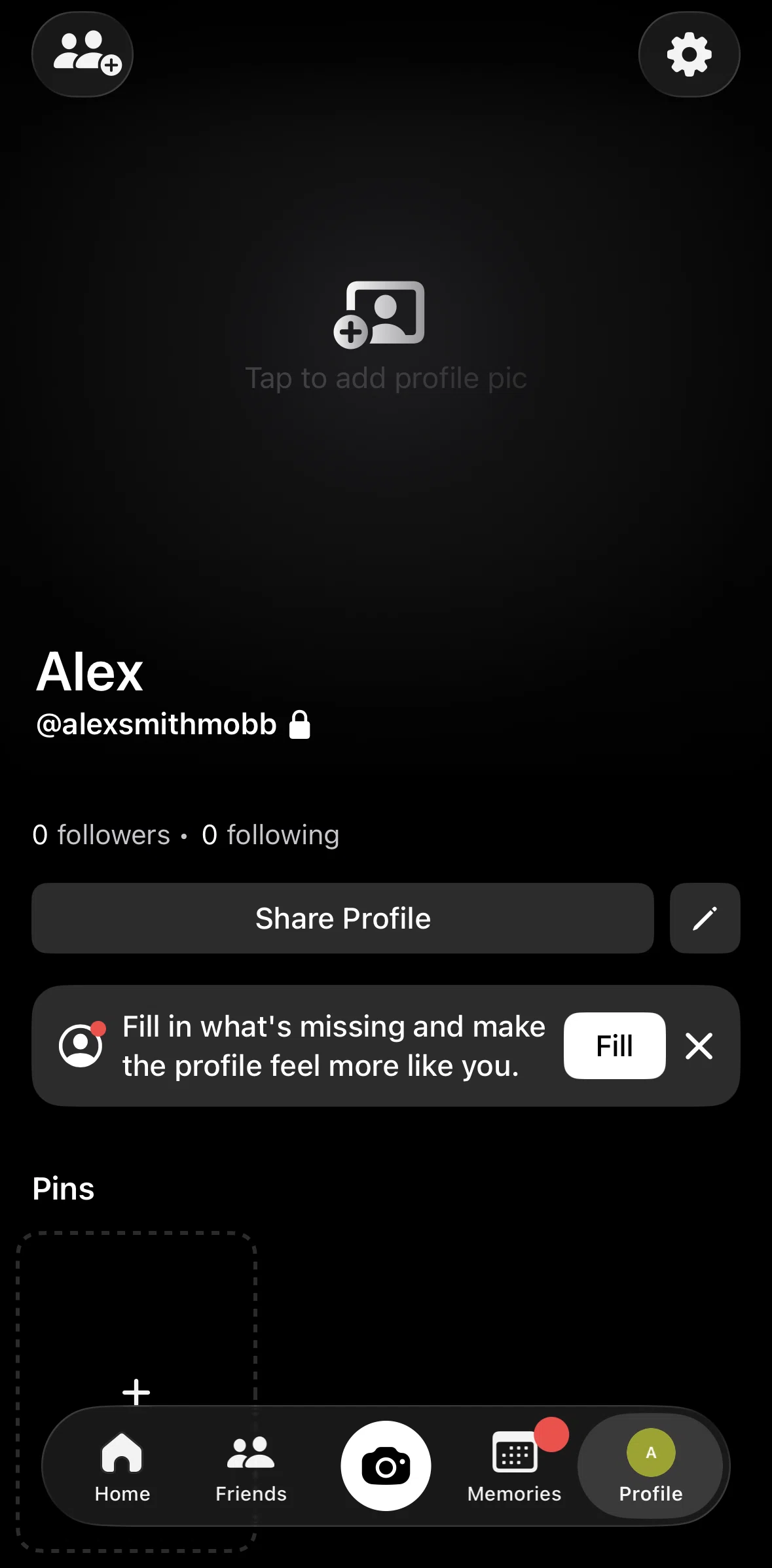 Bereal Screen screen in the Editing profile flow