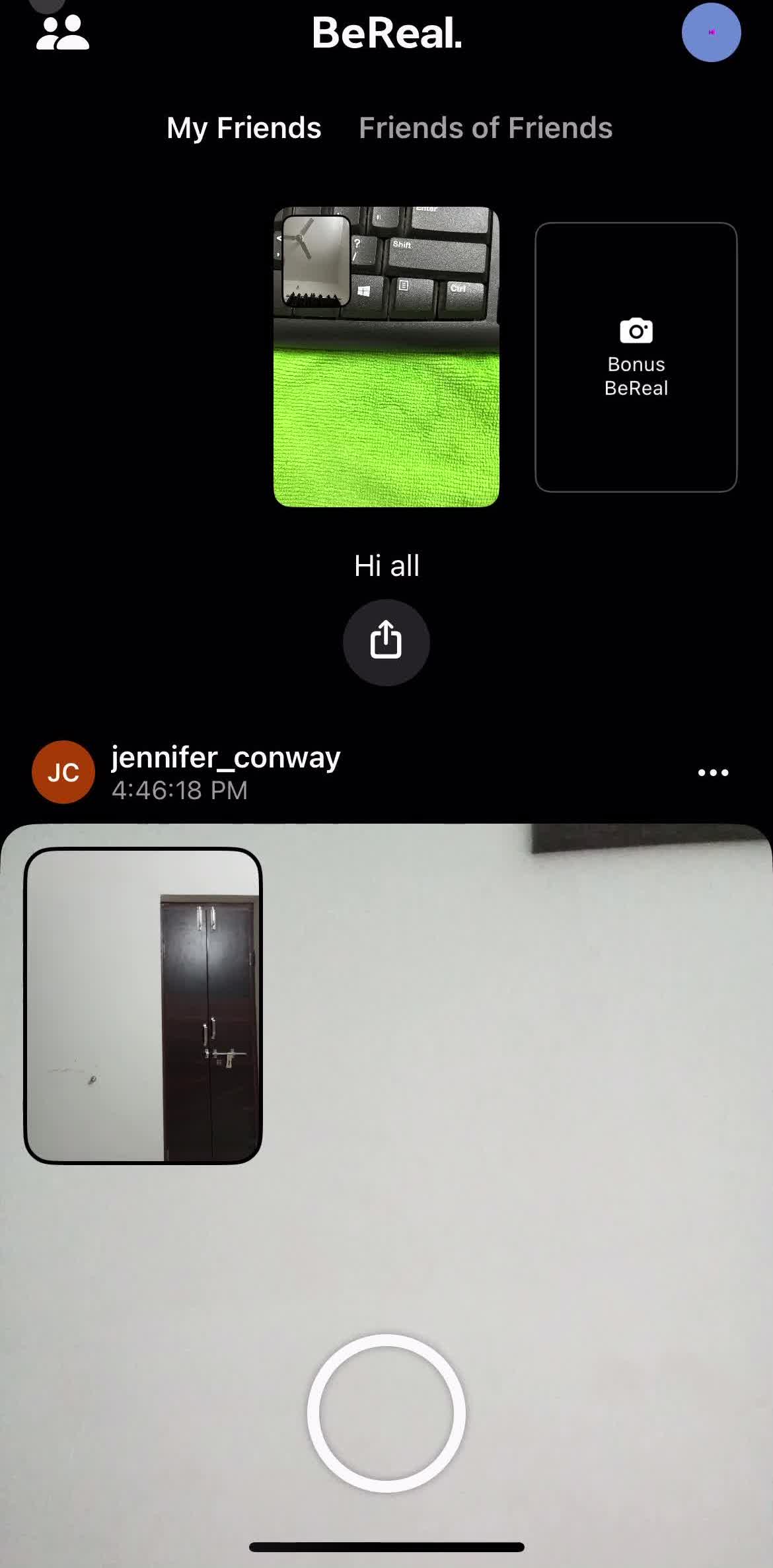 Bereal Home screen in the General Browsing flow