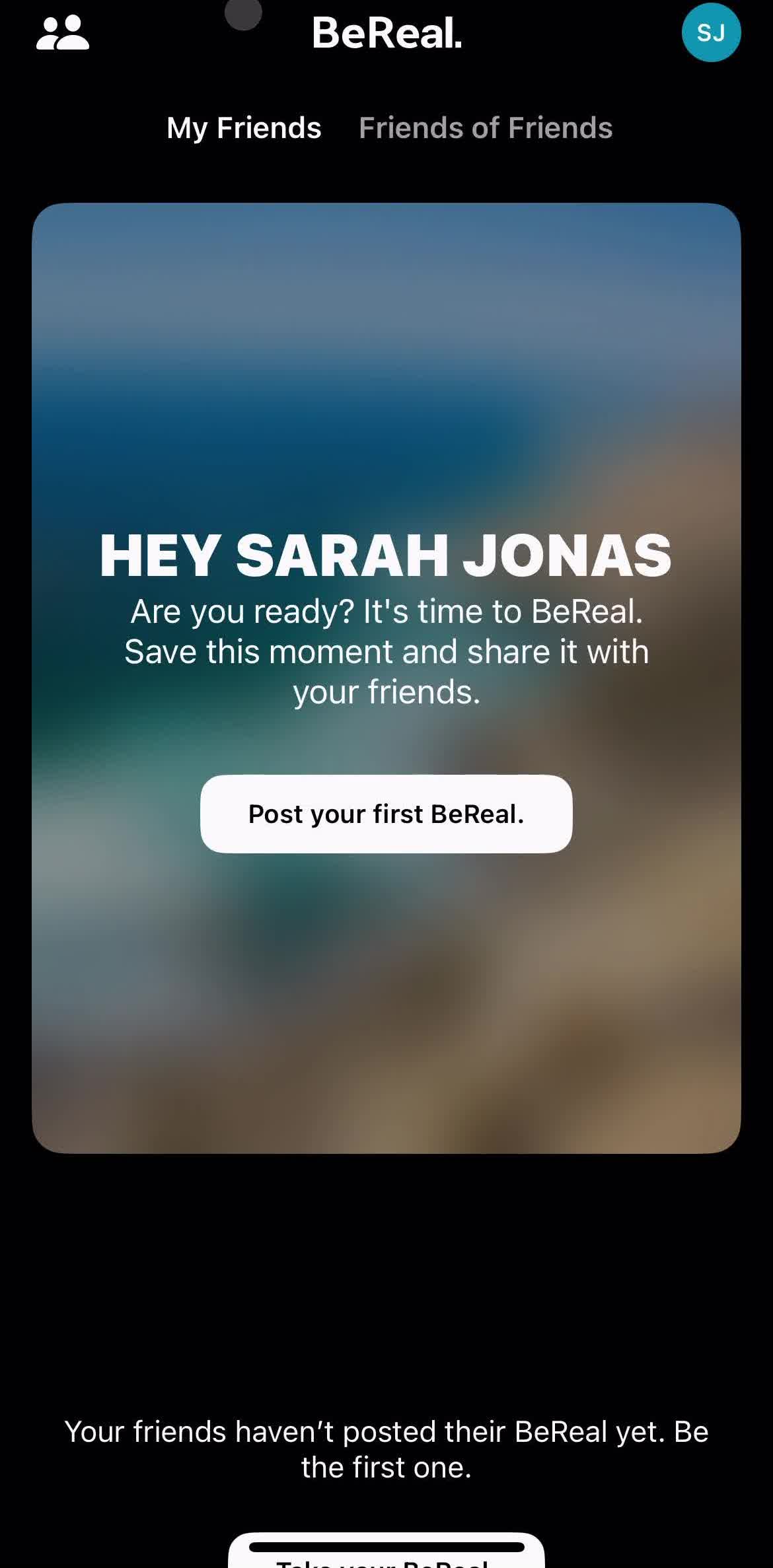 Bereal Home screen in the Inviting People flow
