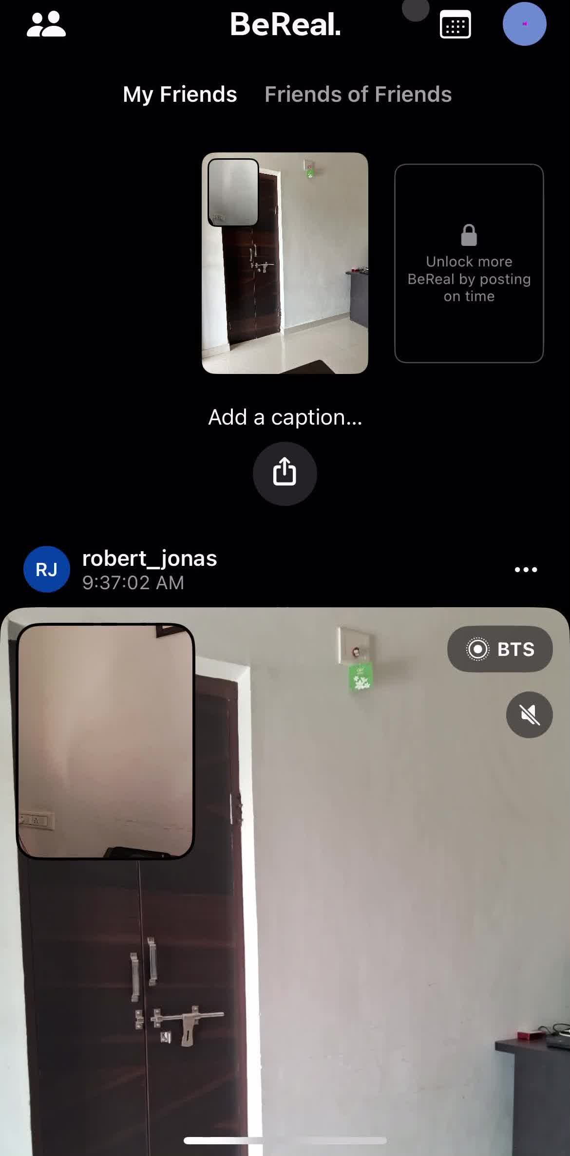 Bereal Home screen in the Logging Out flow