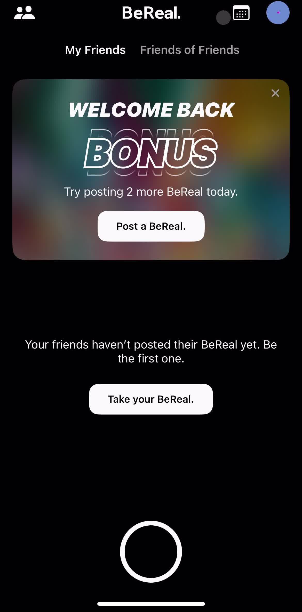 Bereal Home screen in the Notification Settings flow