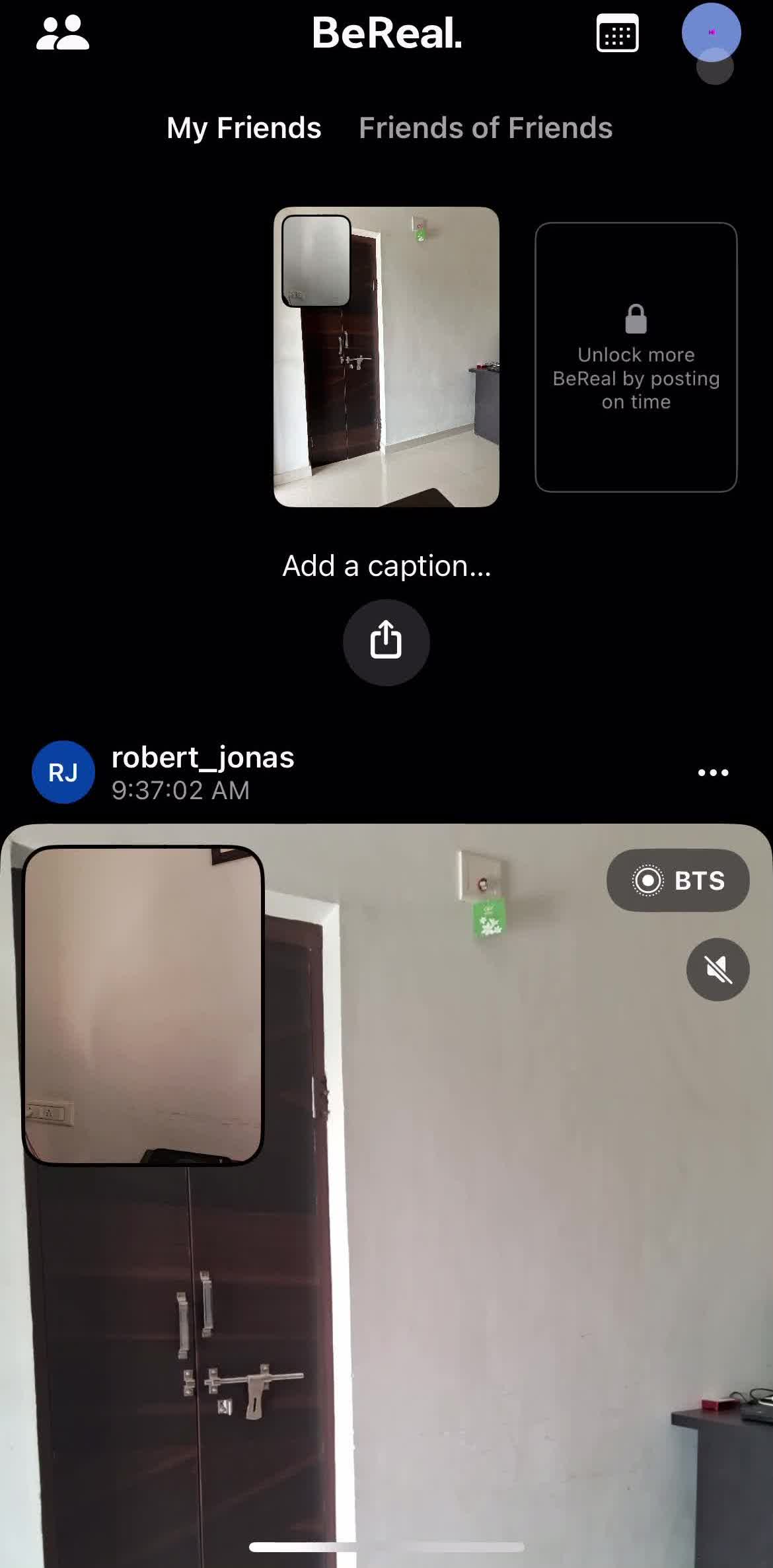 Bereal Home screen in the Pinning A Post flow