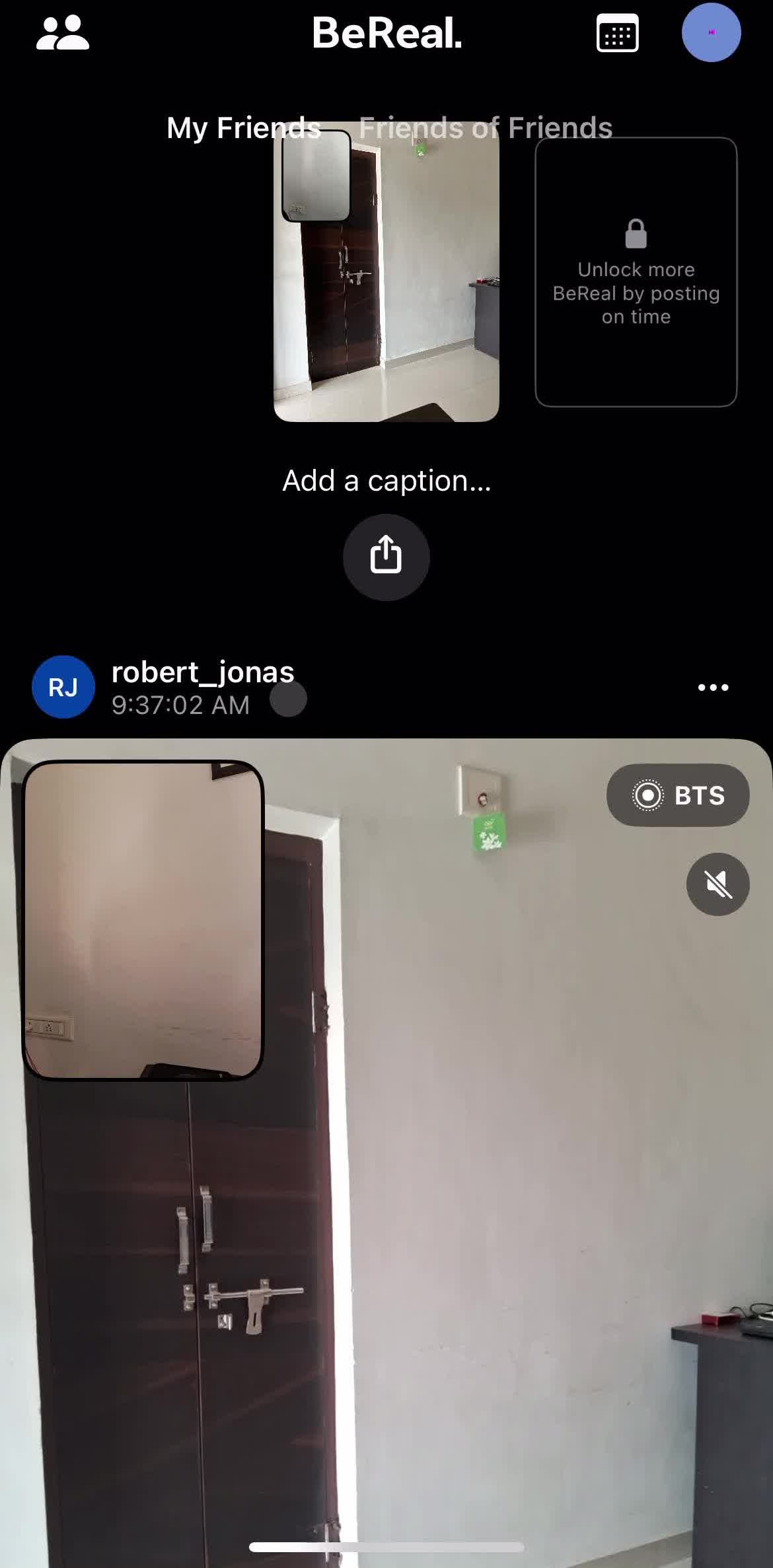 Bereal Home screen in the Reacting To A Post flow