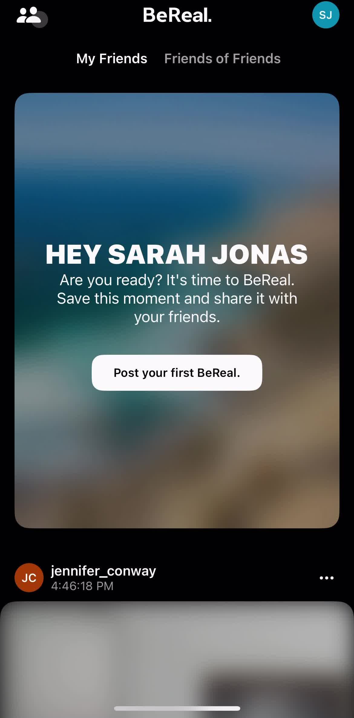 Bereal Home screen in the Searching flow