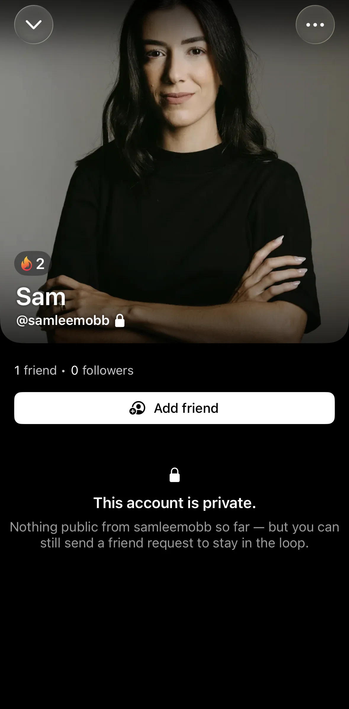 Bereal Screen screen in the Sending a friend request flow
