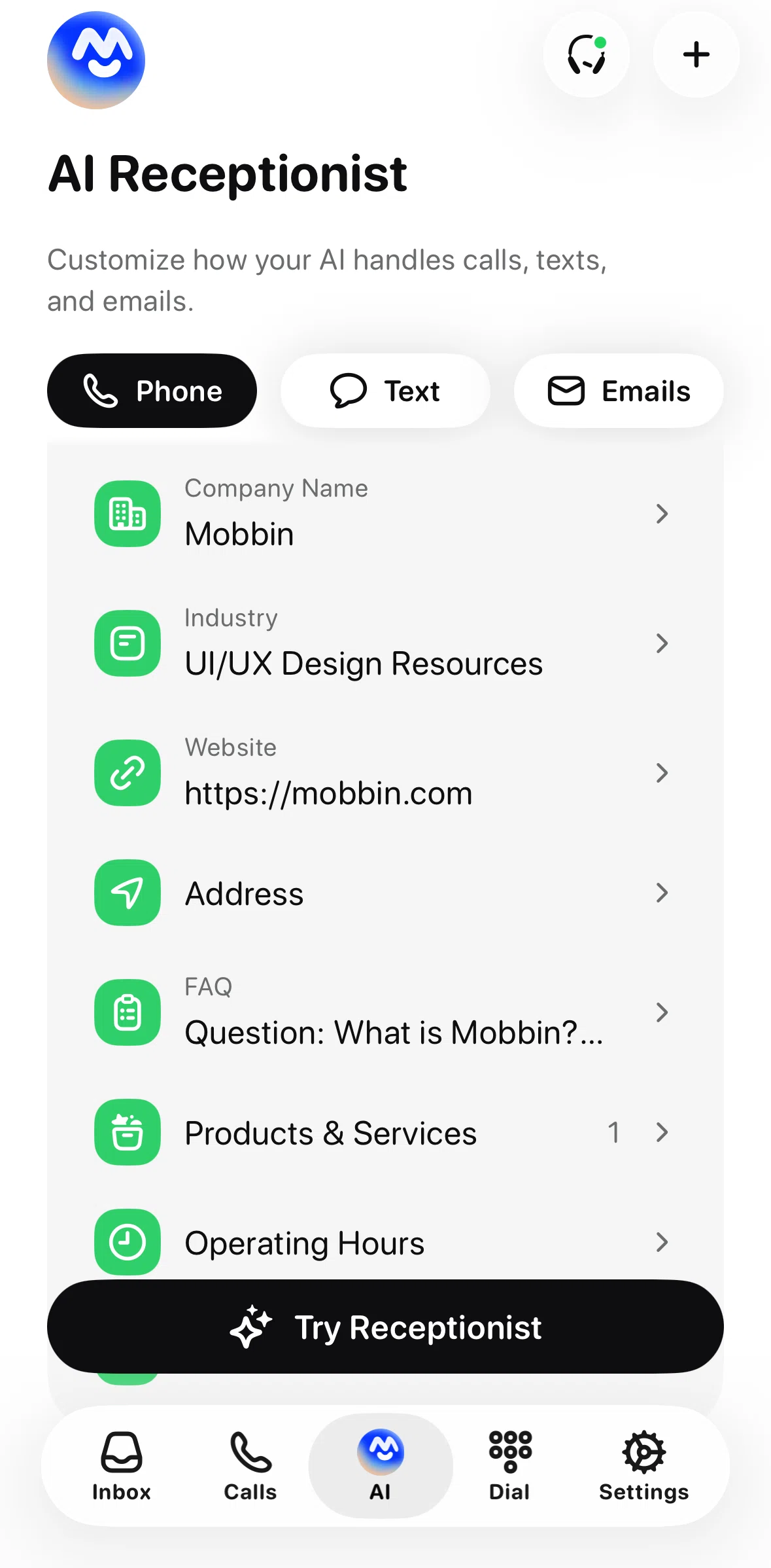 Beside Screen screen in the Adding FAQs flow