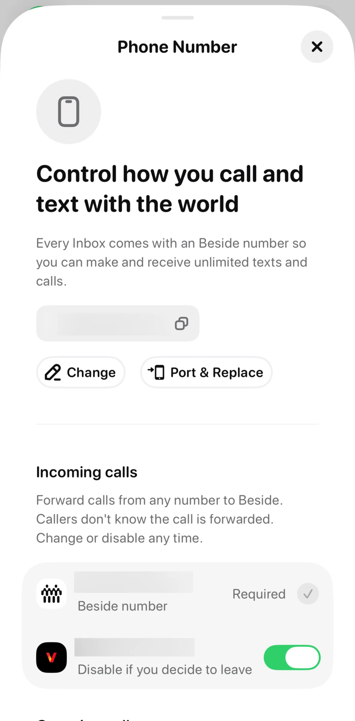 Beside Screen screen in the Changing number flow