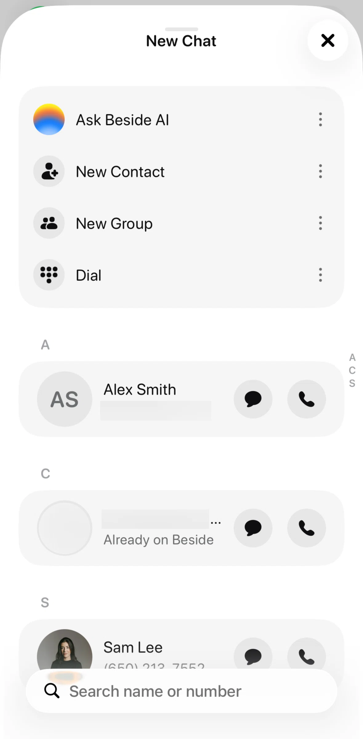 Beside Screen screen in the Chat detail flow