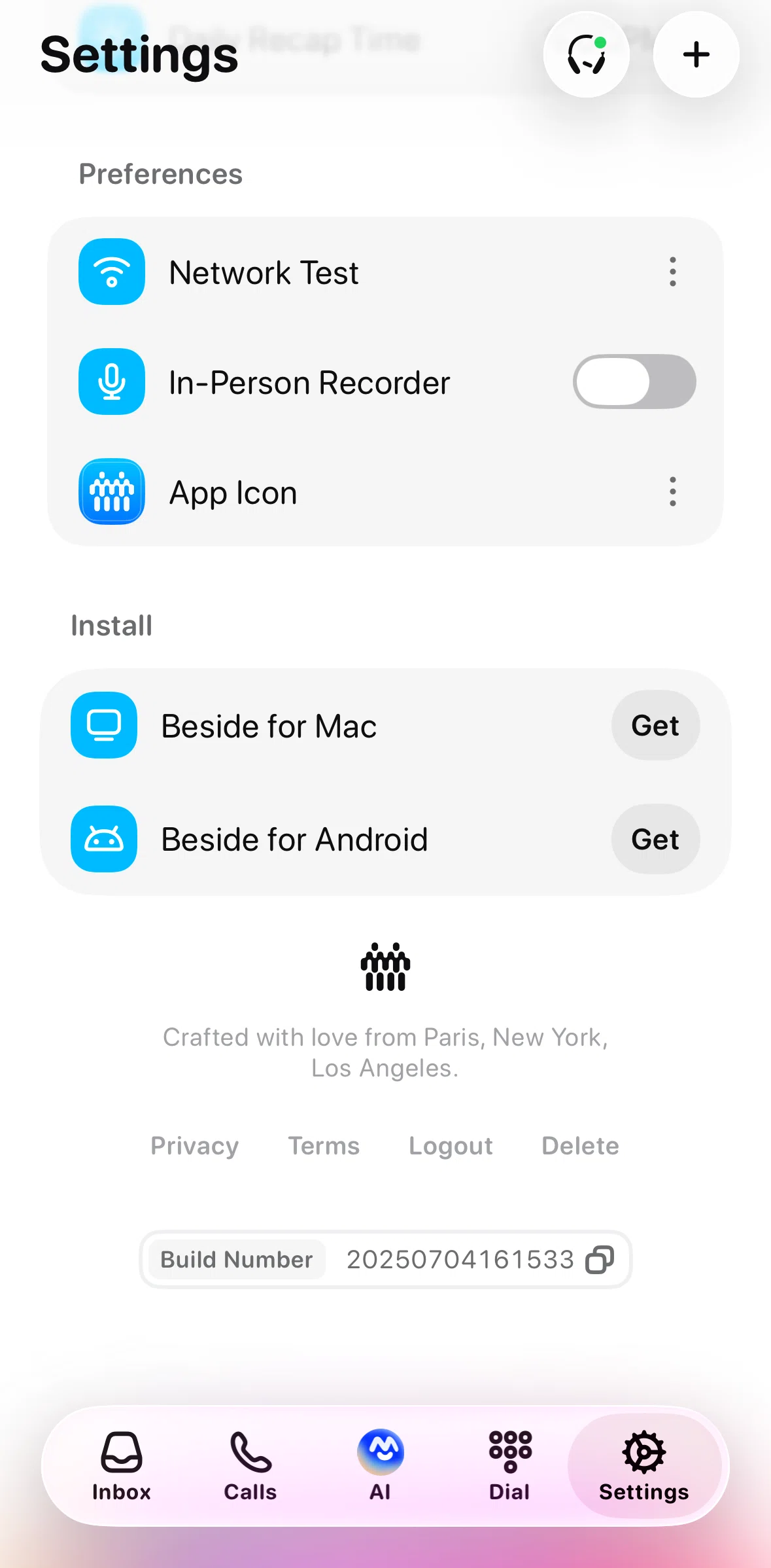 Beside Screen screen in the Deleting account flow