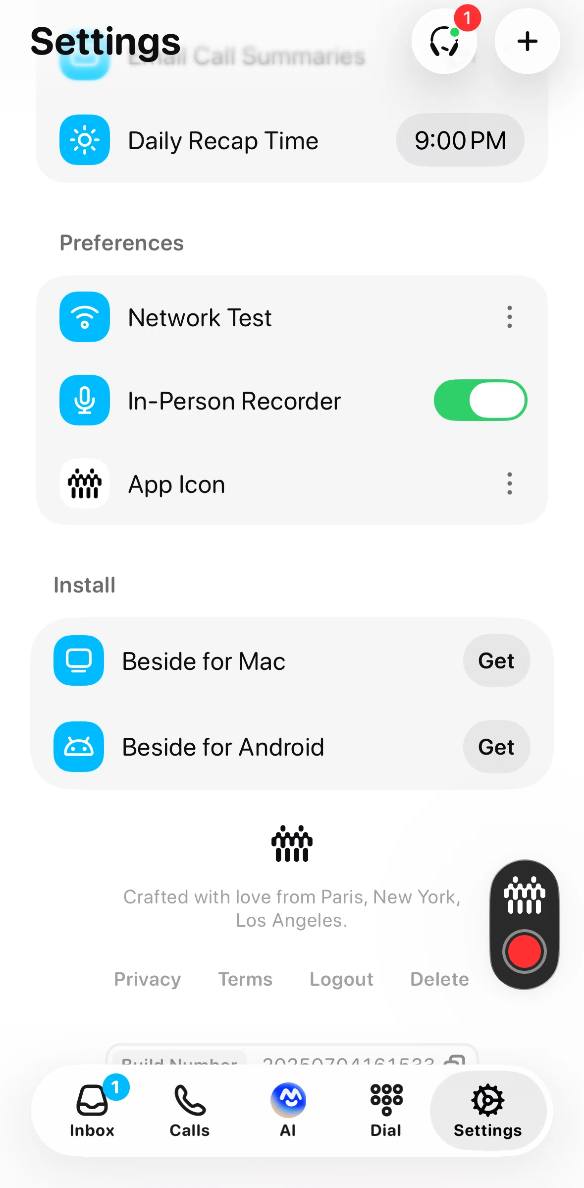 Beside Screen screen in the Feature info flow