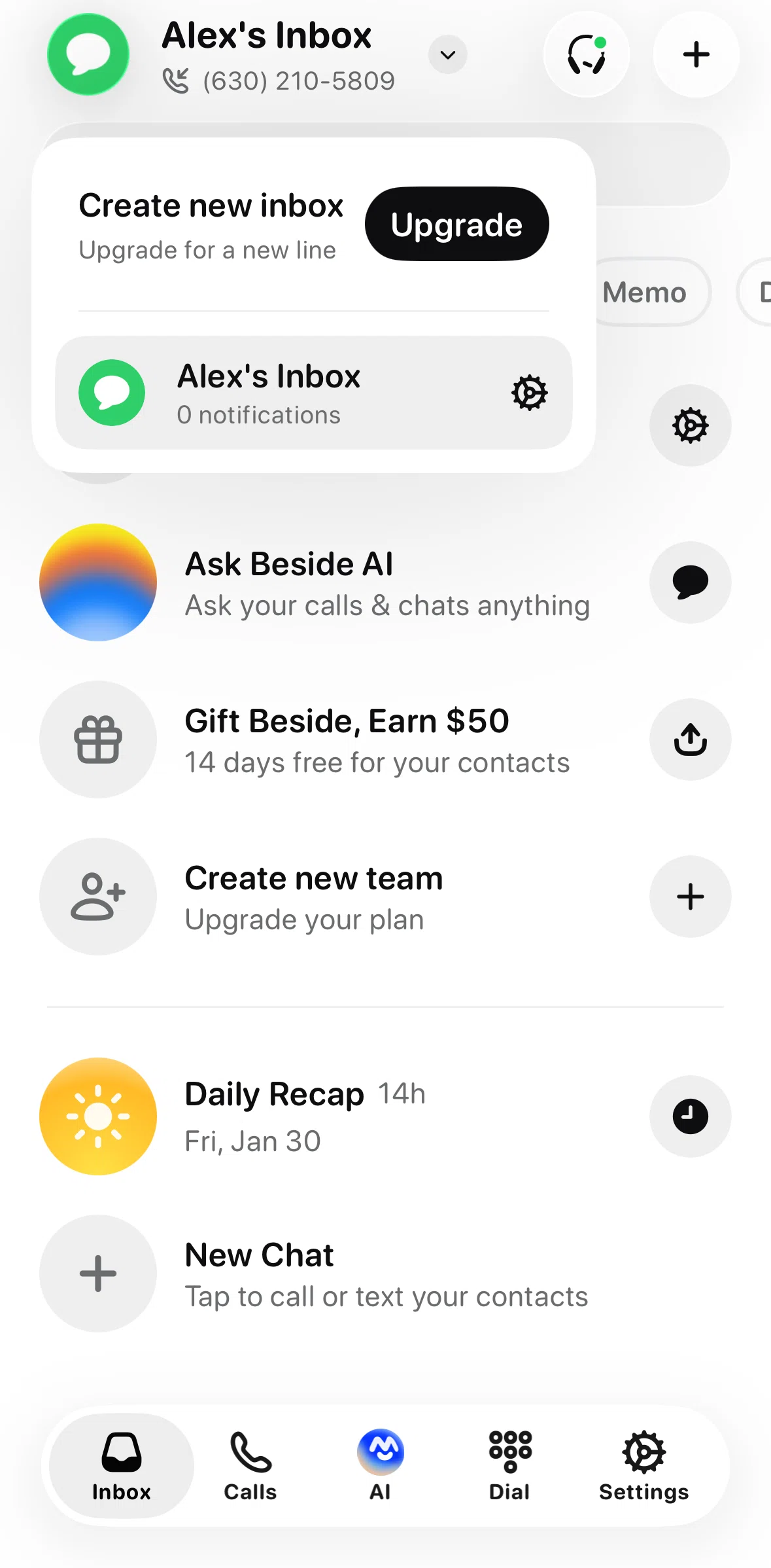 Beside Screen screen in the Inbox settings flow