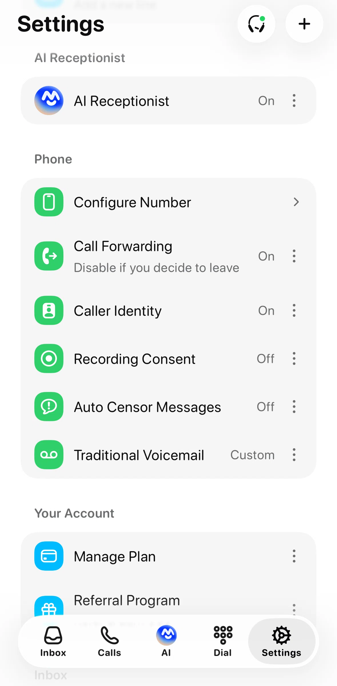 Beside Screen screen in the Recording voicemail flow
