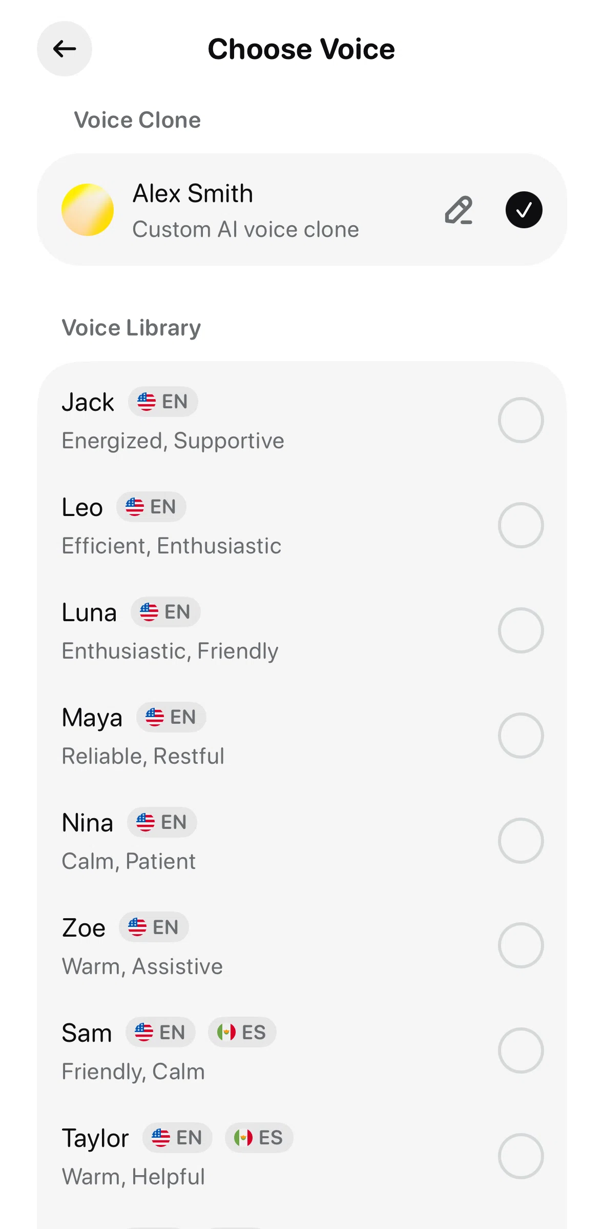 Beside Screen screen in the Removing voice clone flow