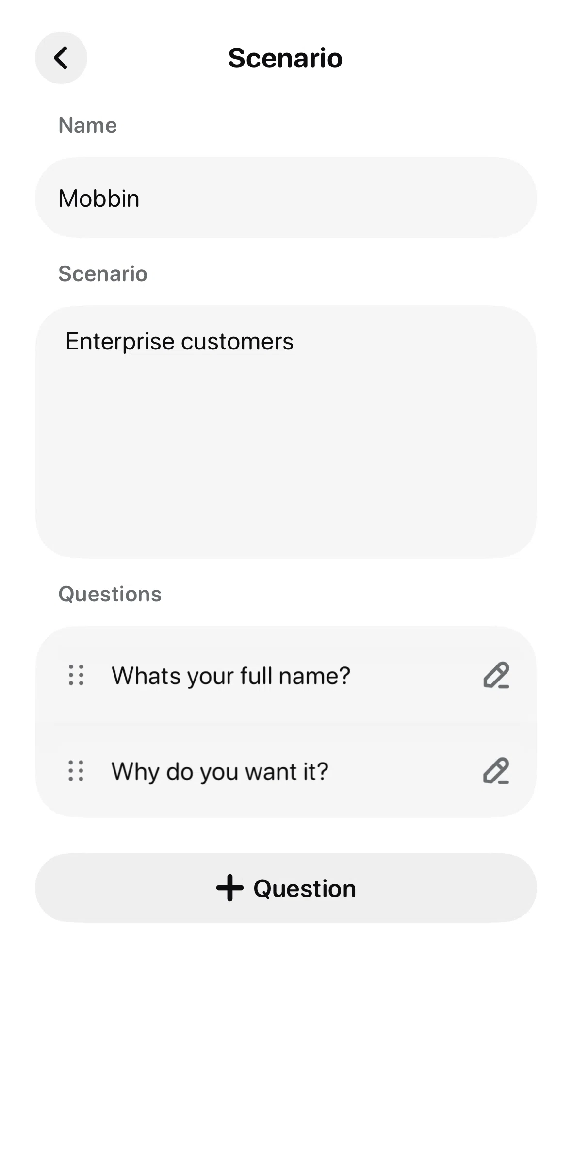 Beside Screen screen in the Reordering questions flow