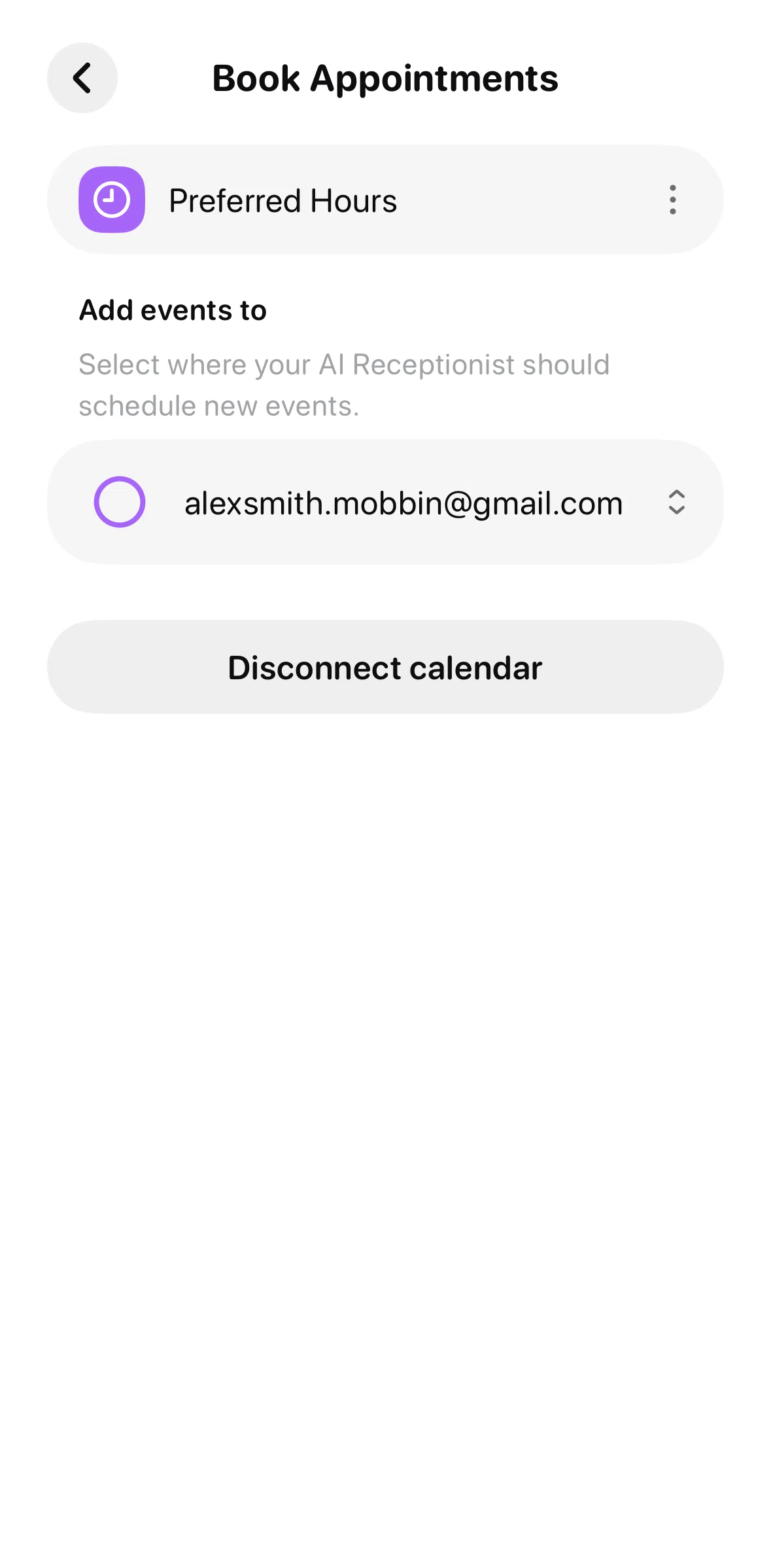 Beside Screen screen in the Setting up preferred hours flow