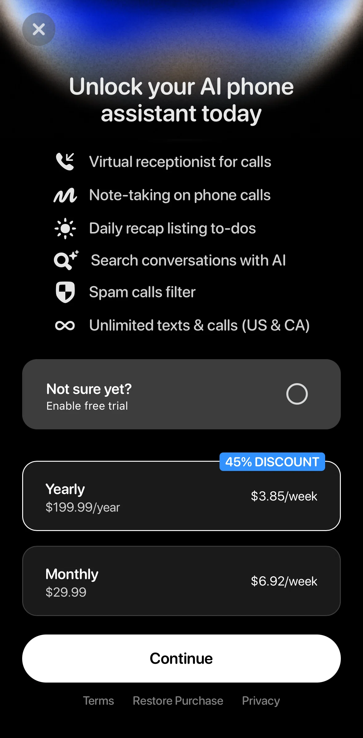 Beside Screen screen in the Subscribing to Business flow
